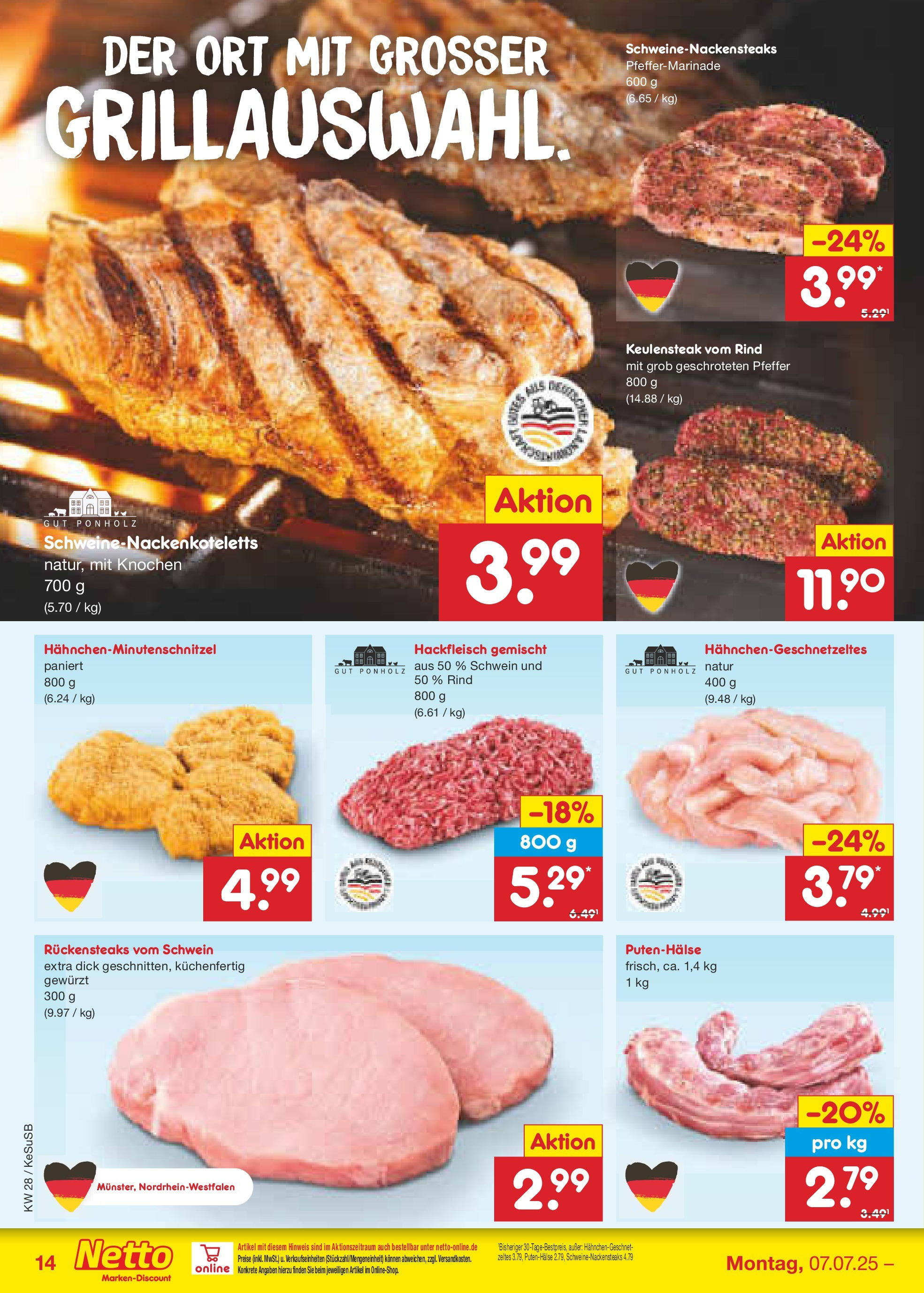 Netto Marken-Discount prospekt Kruft (ab 07.07.2025) » Angebote | Seite: 15 | Produkte: Schnitzel, Pfeffer, Steak, Hackfleisch Netto Marken-Discount prospekt Kruft (ab 07.07.2025) » Angebote | Seite: 15 | Produkte: Schnitzel, Pfeffer, Steak, Hackfleisch