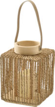dm-drogerie markt BOLTZE Laterne aus Holz/Seegras mit LED-Kerze, natur (22x17x17 cm) - bis 15.07.2025