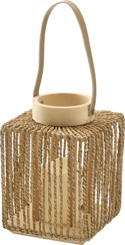 BOLTZE Laterne aus Holz/Seegras mit LED-Kerze, natur (22x17x17 cm)
