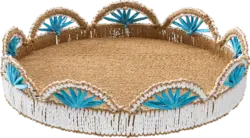 BOLTZE Tablett "Palme", natur/türkis (32,5x6,5 cm)