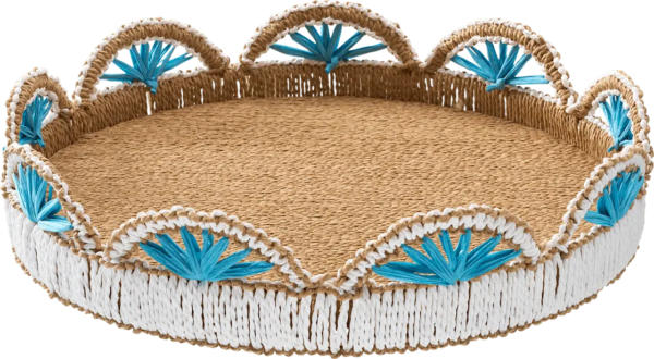 BOLTZE Tablett "Palme", natur/türkis (32,5x6,5 cm)
