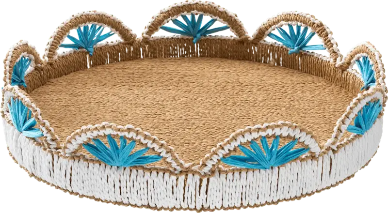 BOLTZE Tablett "Palme", natur/türkis (32,5x6,5 cm)