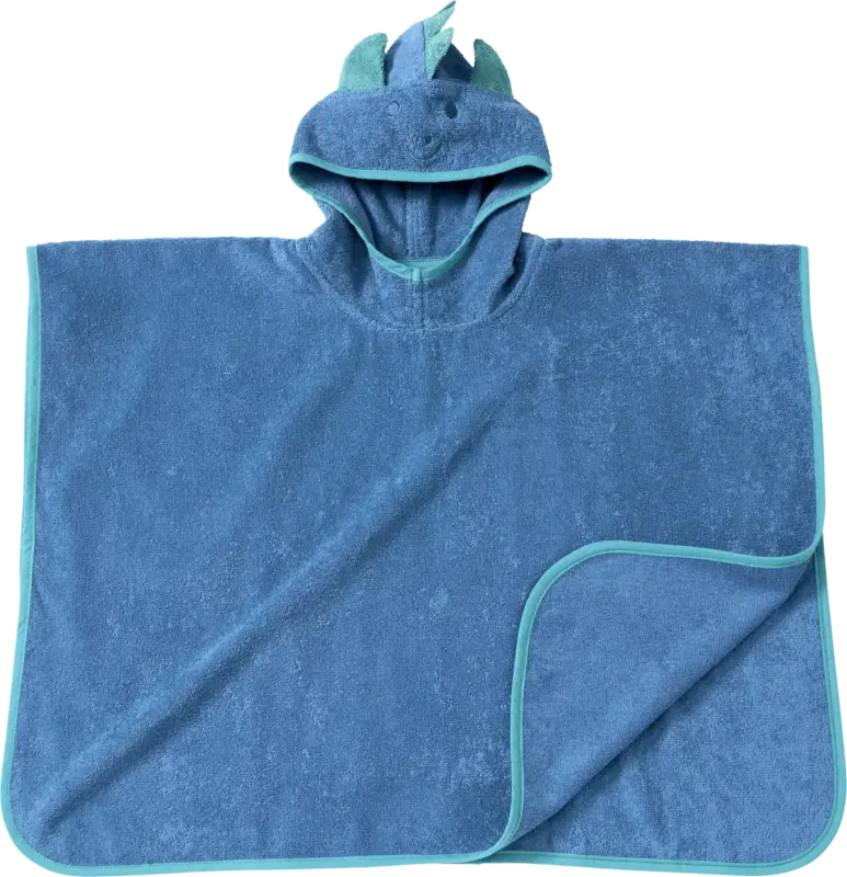 ALANA Badeponcho mit 3D-Dino-Applikation, blau, Gr. 0, ca. 1 - 4 Jahre