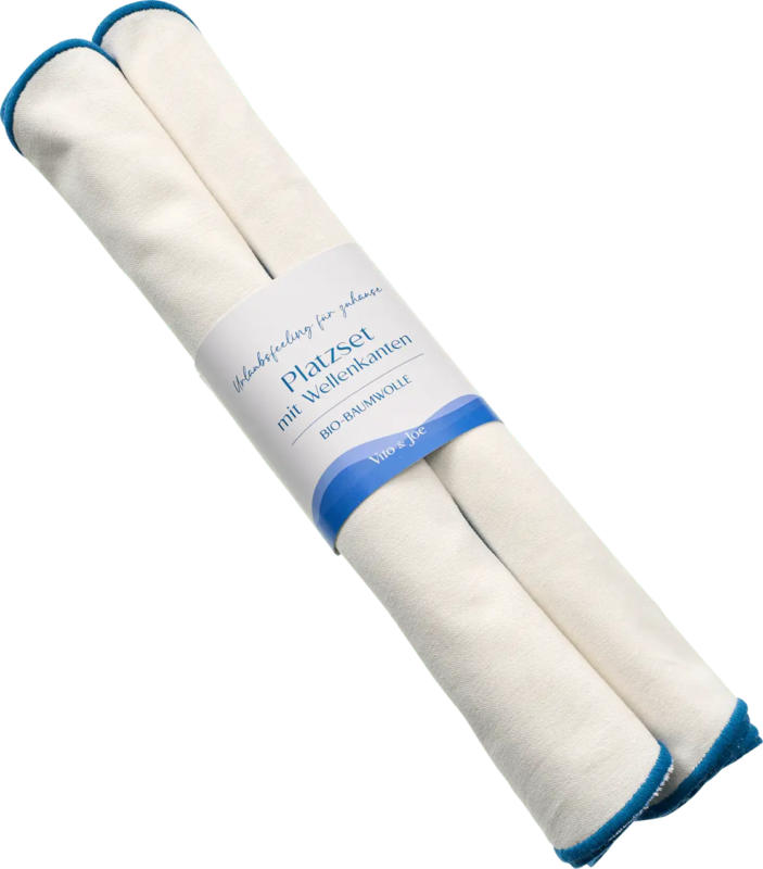Vito & Joe Platzset aus Baumwolle mit Wellenkantenrand/Stickerei, weiß/blau (33x48 cm)