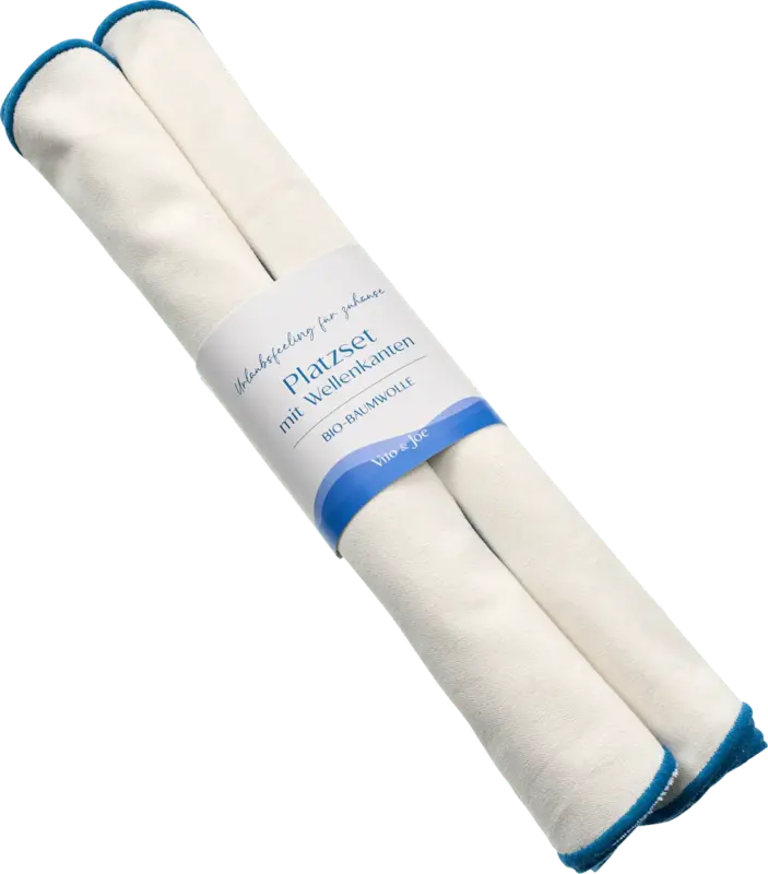 Vito & Joe Platzset aus Baumwolle mit Wellenkantenrand/Stickerei, weiß/blau (33x48 cm)