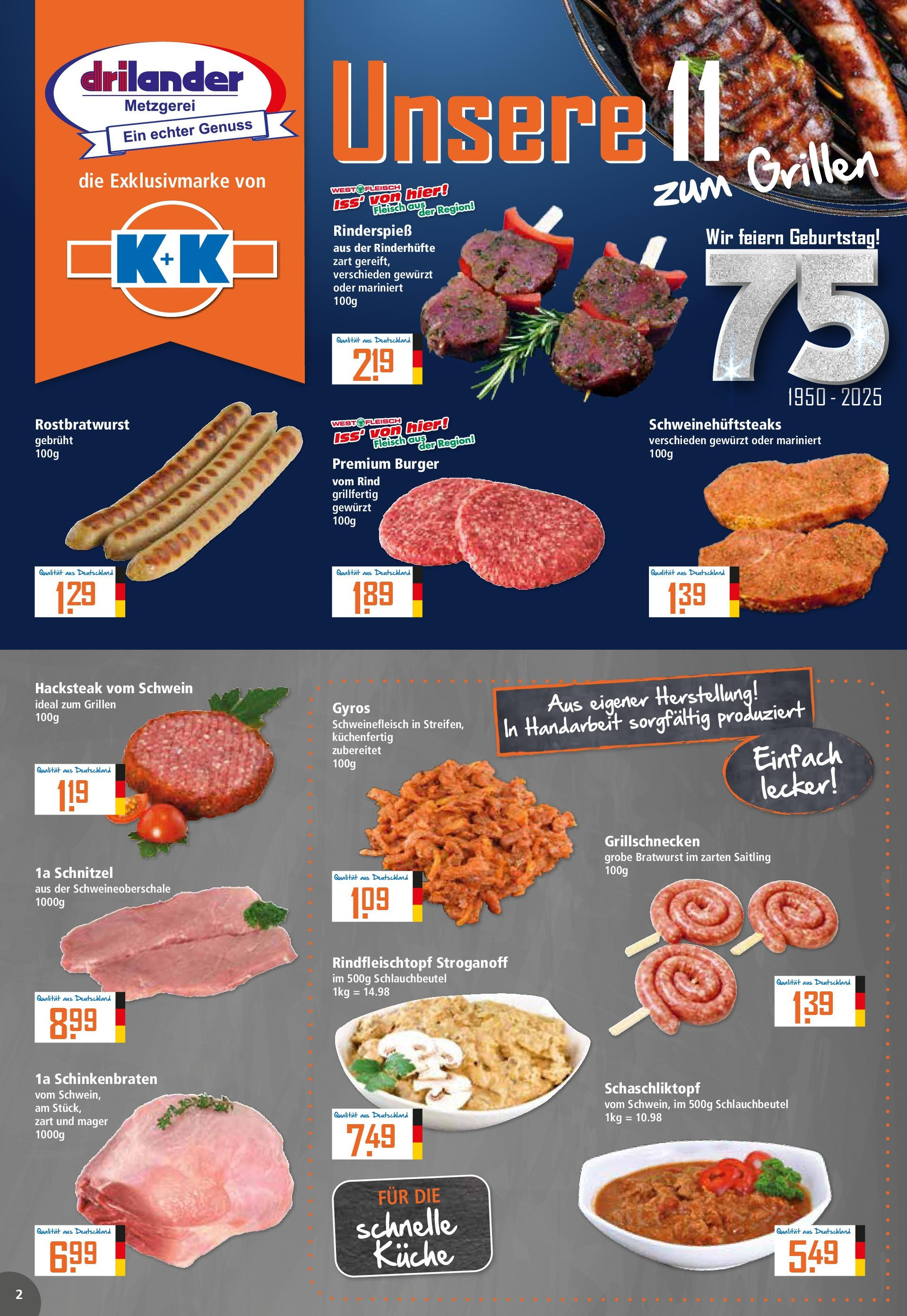 Klaas & Kock - K+K: Wochenangebote (ab 13.07.2025) zum Blättern | Seite: 2 | Produkte: Bratwurst, Küche, Burger, Fleisch