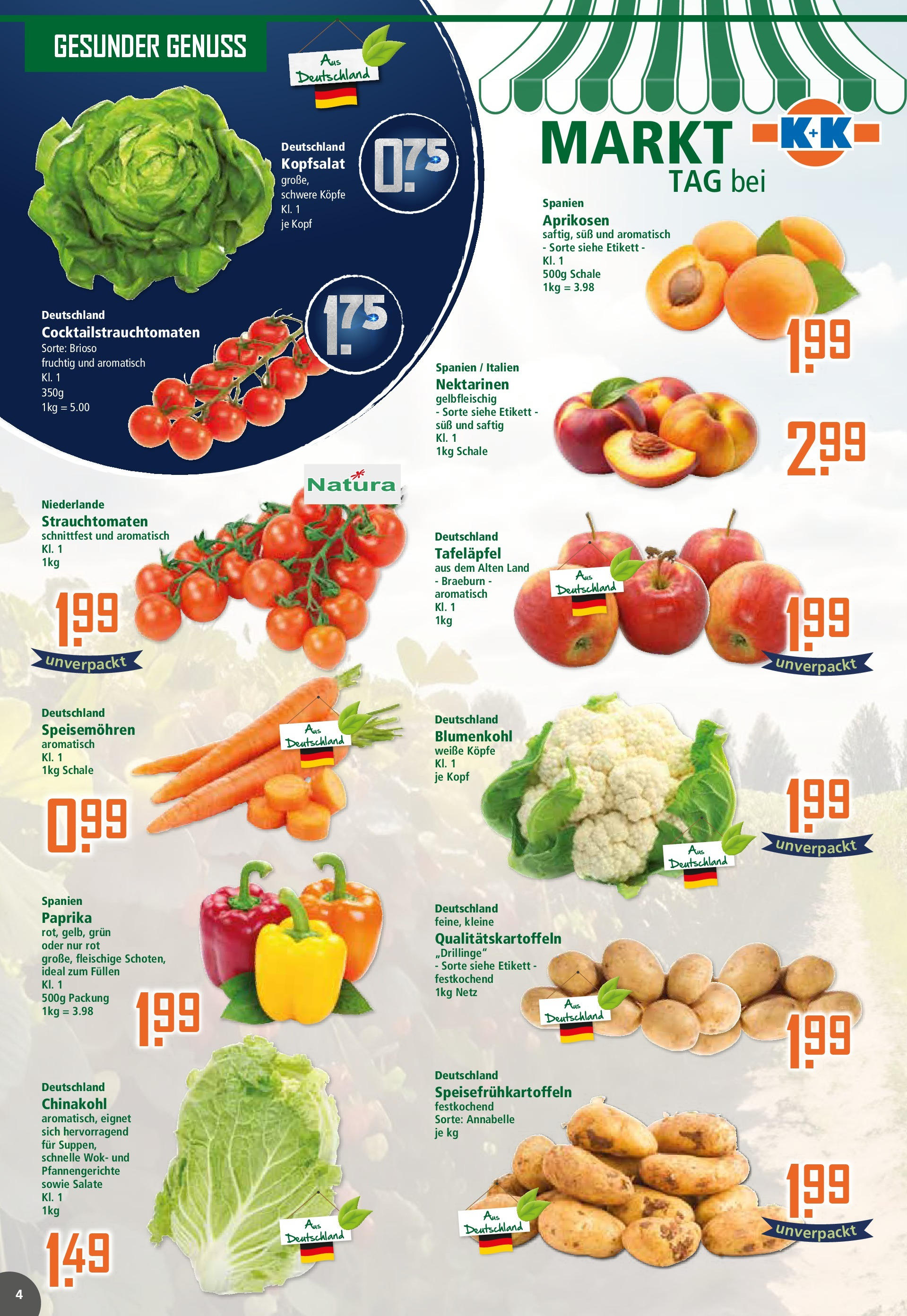 Klaas & Kock - K+K: Wochenangebote (ab 13.07.2025) zum Blättern | Seite: 4 | Produkte: Nektarinen, Paprika, Chinakohl, Blumenkohl