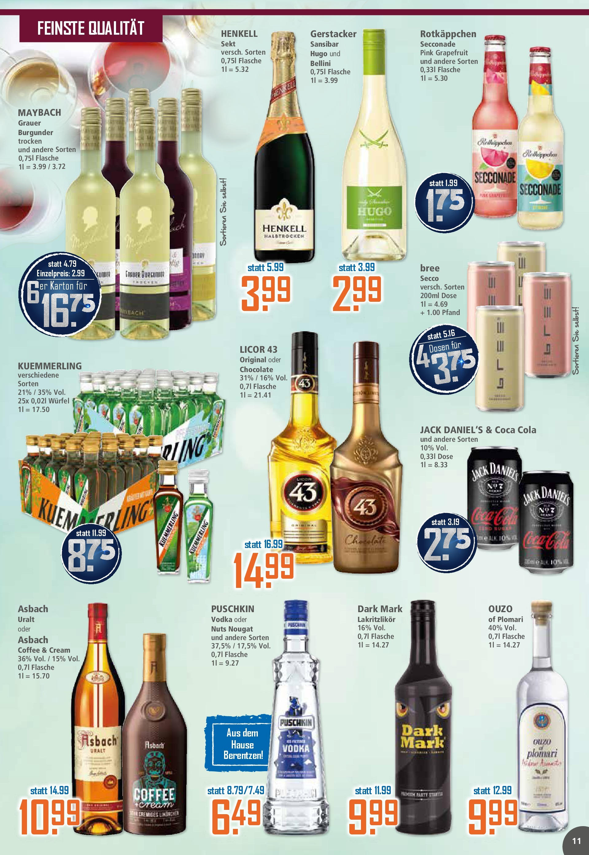 Klaas & Kock - K+K: Wochenangebote (ab 13.07.2025) zum Blättern | Seite: 11 | Produkte: Ouzo, Sekt, Vodka, Asbach