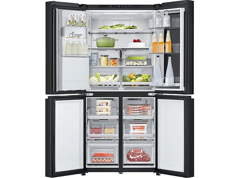LG Electronics GMG861EPAE Multi-Door mit InstaView®, Side by Side, Kühl- und Gefrierkombination (508 l, E, 1787 mm hoch, Essence Matte Black)