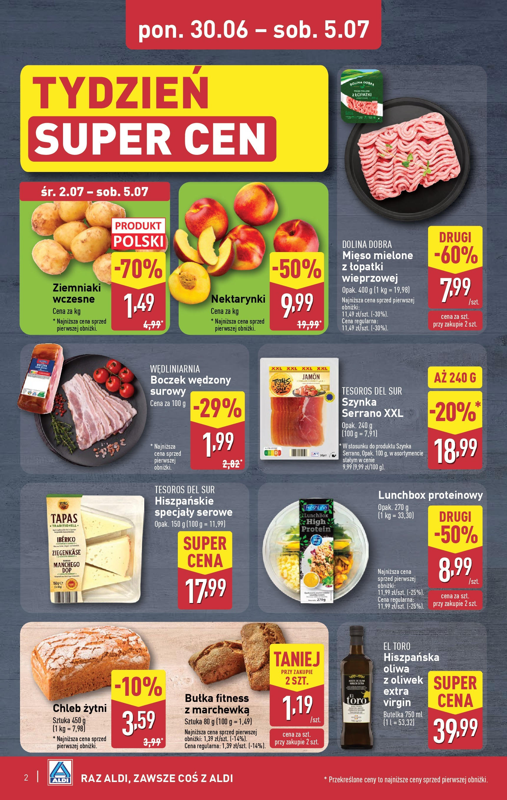 Aldi Gazetka - Okazje na weekend od 03.07.2025 - Ulotka PDF, promocje | Strona: 2 | Produkty: Mięso, Mięso mielone, Boczek, Bułka
