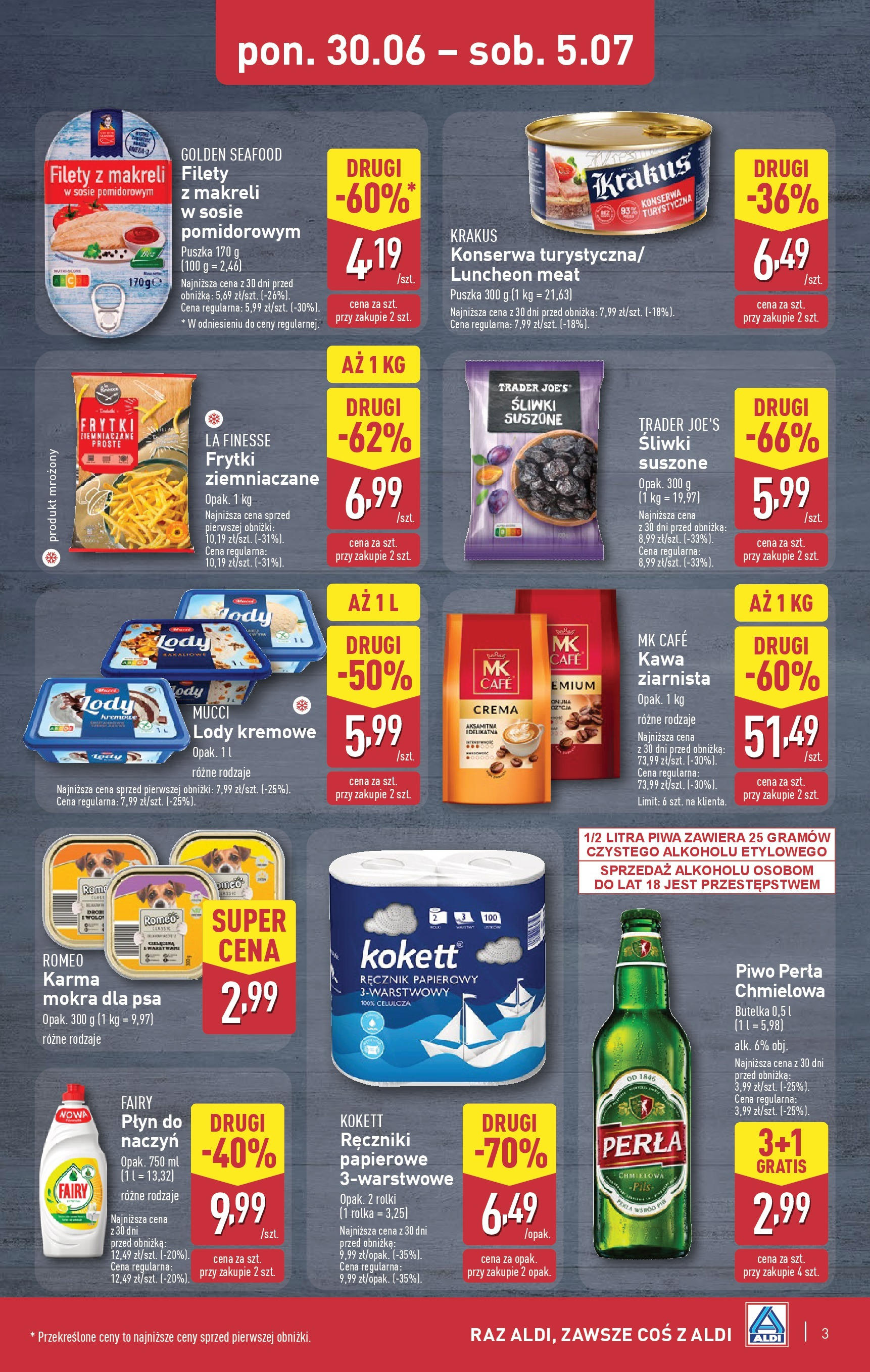 Aldi Gazetka - Okazje na weekend od 03.07.2025 - Ulotka PDF, promocje | Strona: 3 | Produkty: Piwo perła, Śliwki, Piwo, Lody
