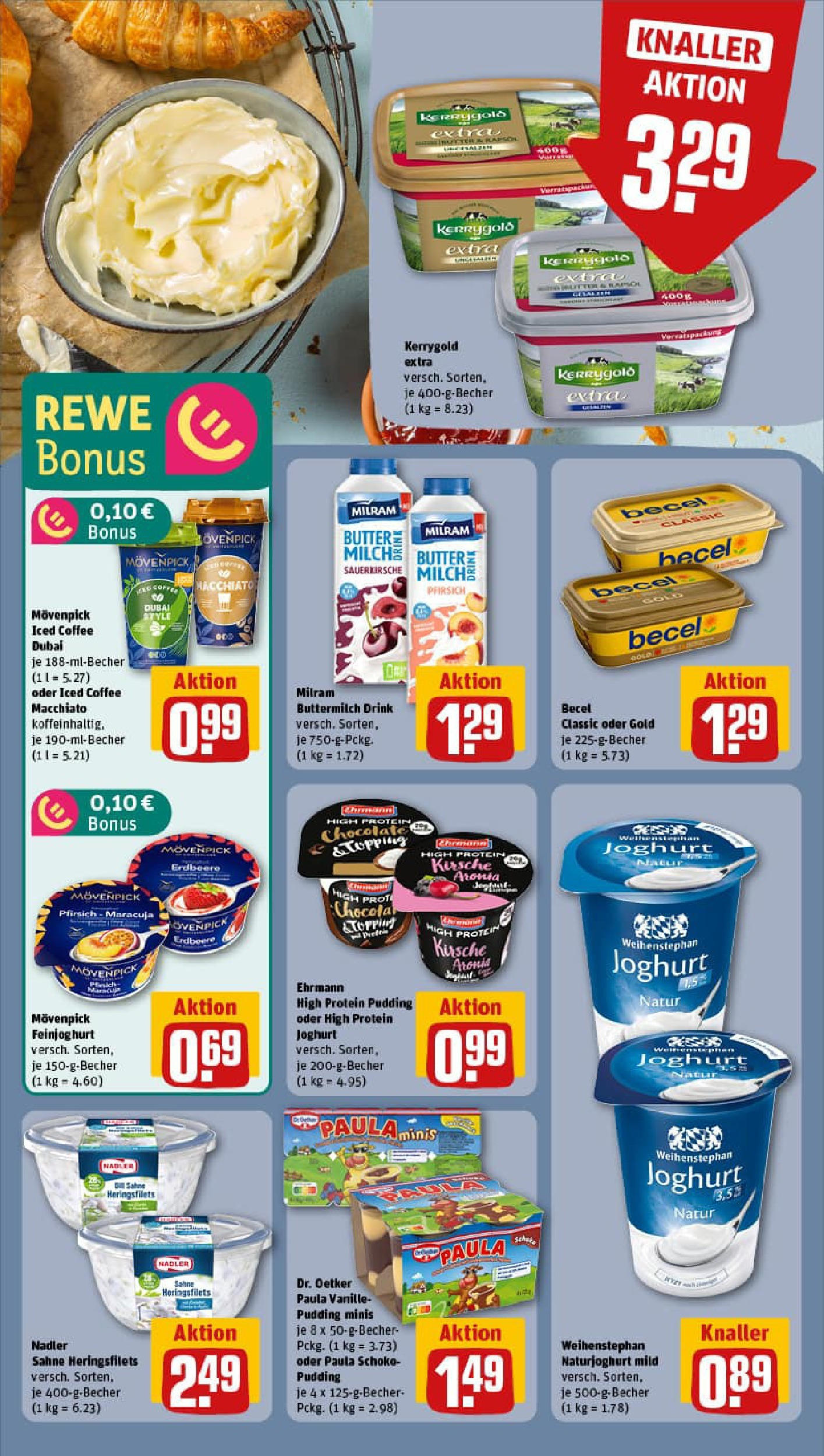 REWE Prospekt ab 06.07.2025 zum Blättern » Angebote | Seite: 14 | Produkte: Buttermilch, High protein pudding, Pfirsich, Sahne