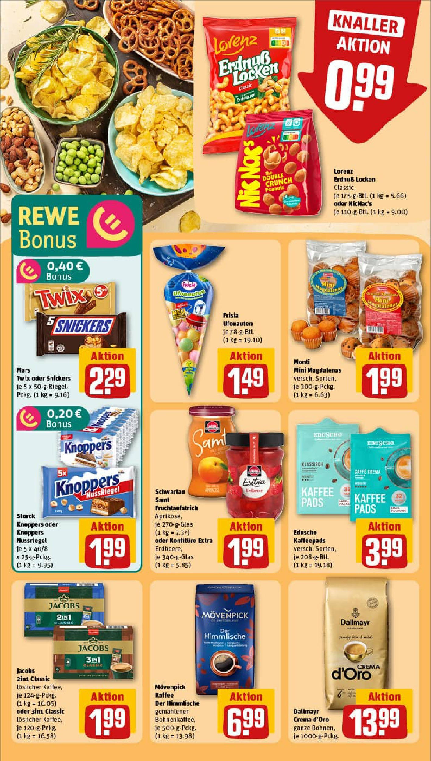 REWE Prospekt ab 06.07.2025 zum Blättern » Angebote | Seite: 21 | Produkte: Schwartau samt, Mars, Knoppers, Eduscho