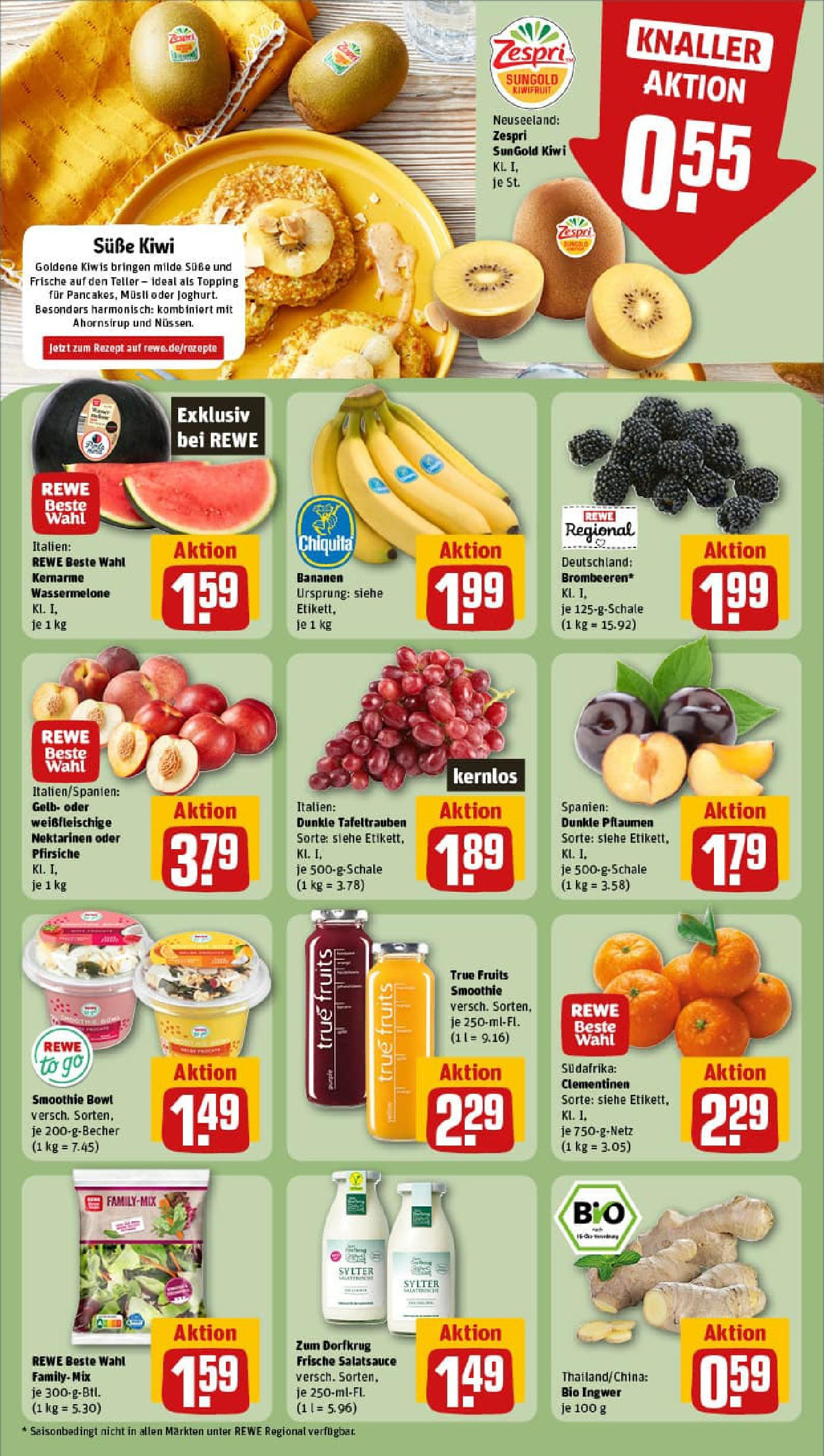 REWE Prospekt ab 06.07.2025 zum Blättern » Angebote | Seite: 6 | Produkte: Musli, Pflaumen, Wassermelone, Kiwi