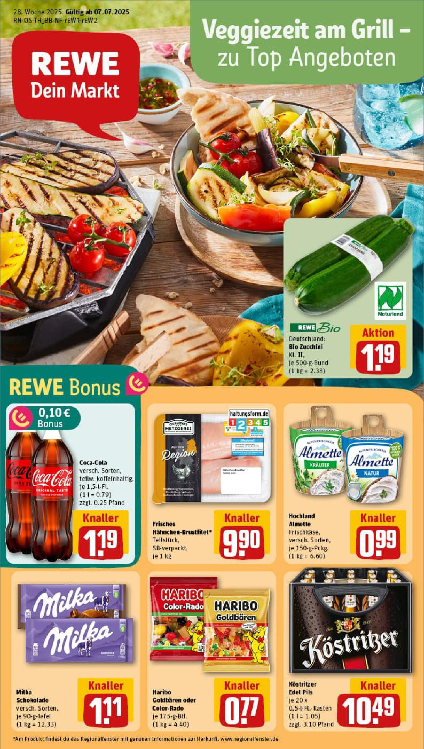 REWE Prospekt ab 06.07.2025 zum Blättern » Angebote | Seite: 1 | Produkte: Grill, Cola, Kostritzer, Pils