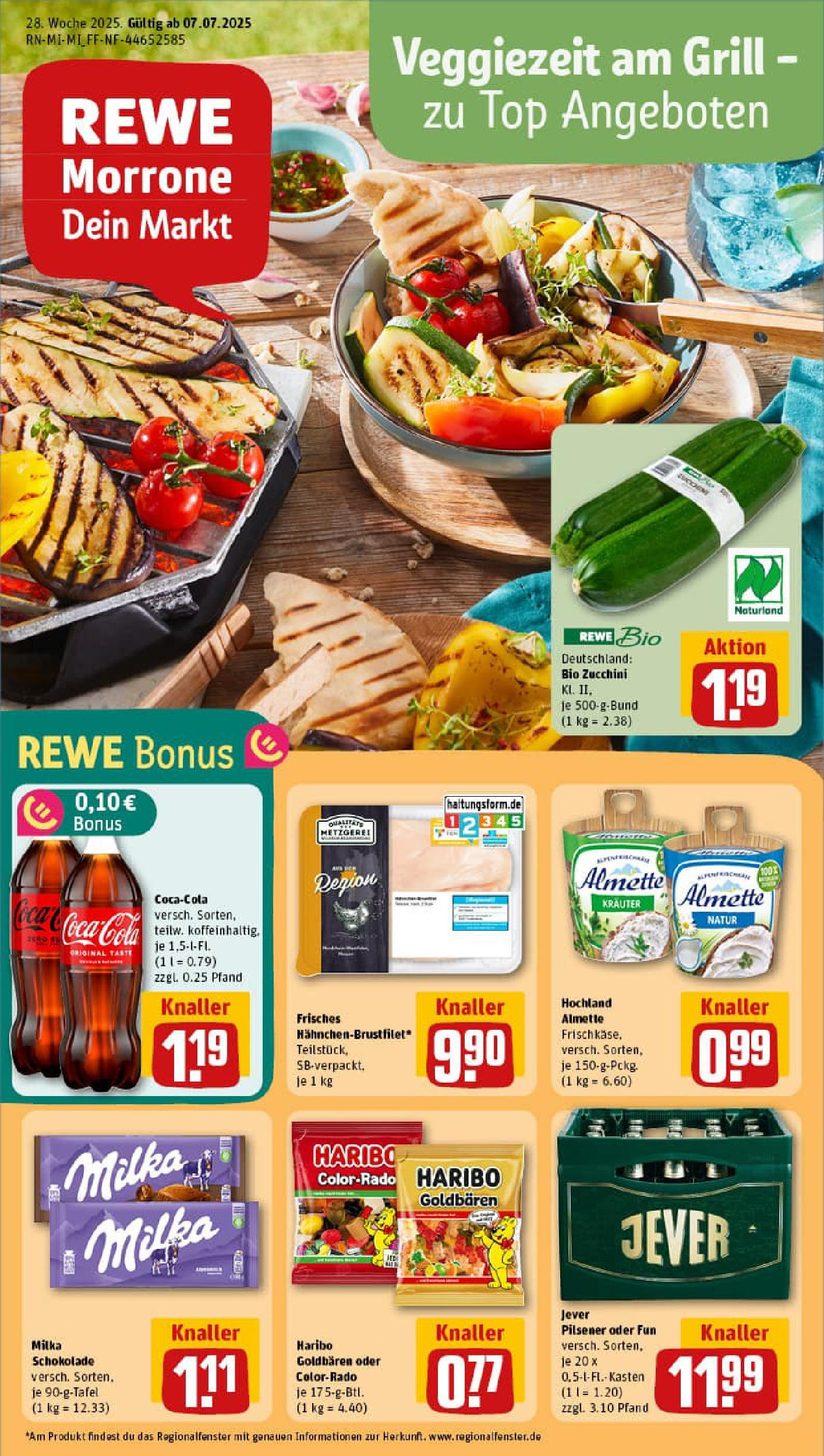 REWE Prospekt ab 06.07.2025 zum Blättern » Angebote | Seite: 1 | Produkte: Haribo, Milka schokolade, Jever, Zucchini