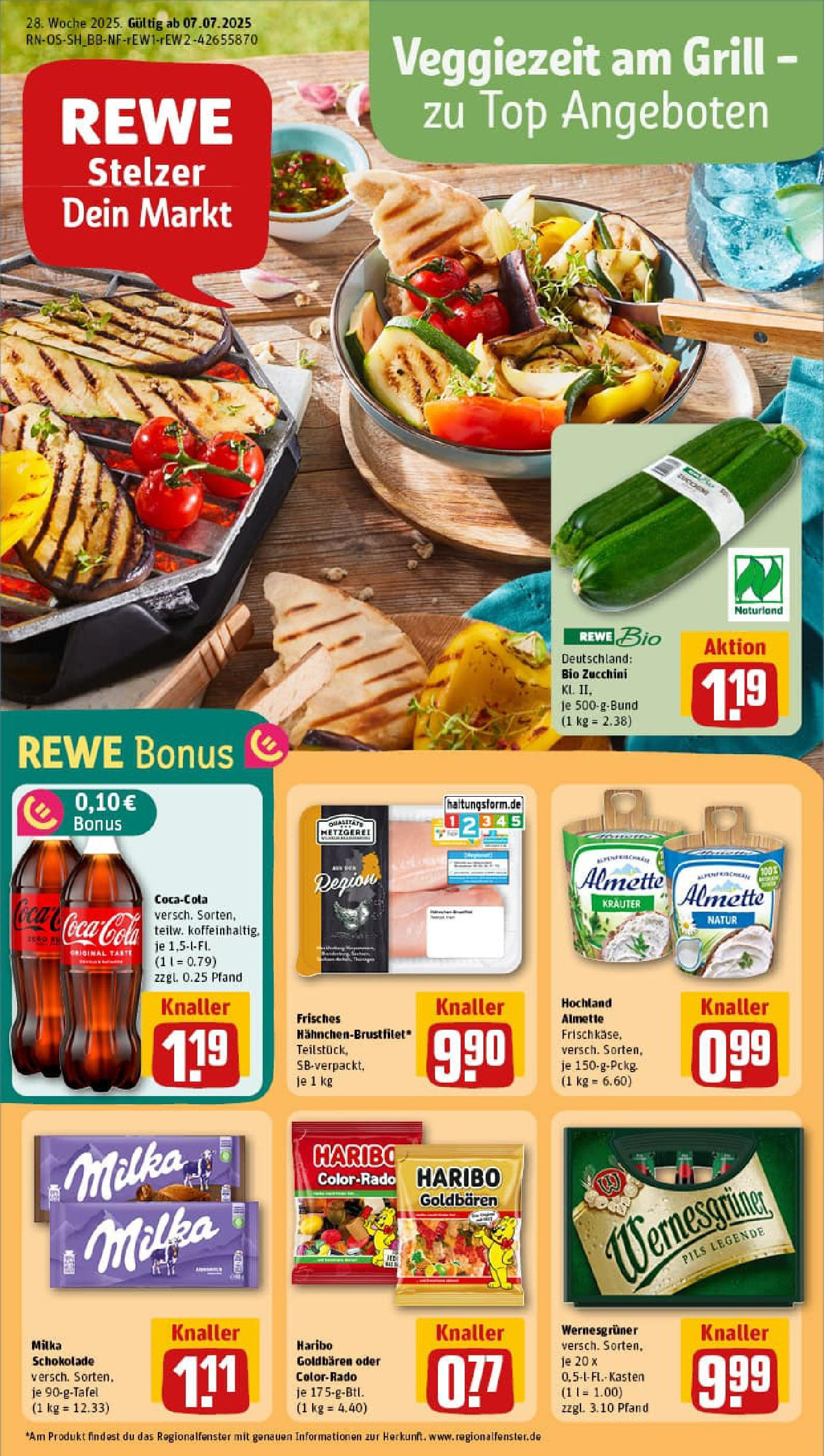 REWE Prospekt ab 06.07.2025 zum Blättern » Angebote | Seite: 1 | Produkte: Haribo, Cola, Schokolade, Milka schokolade