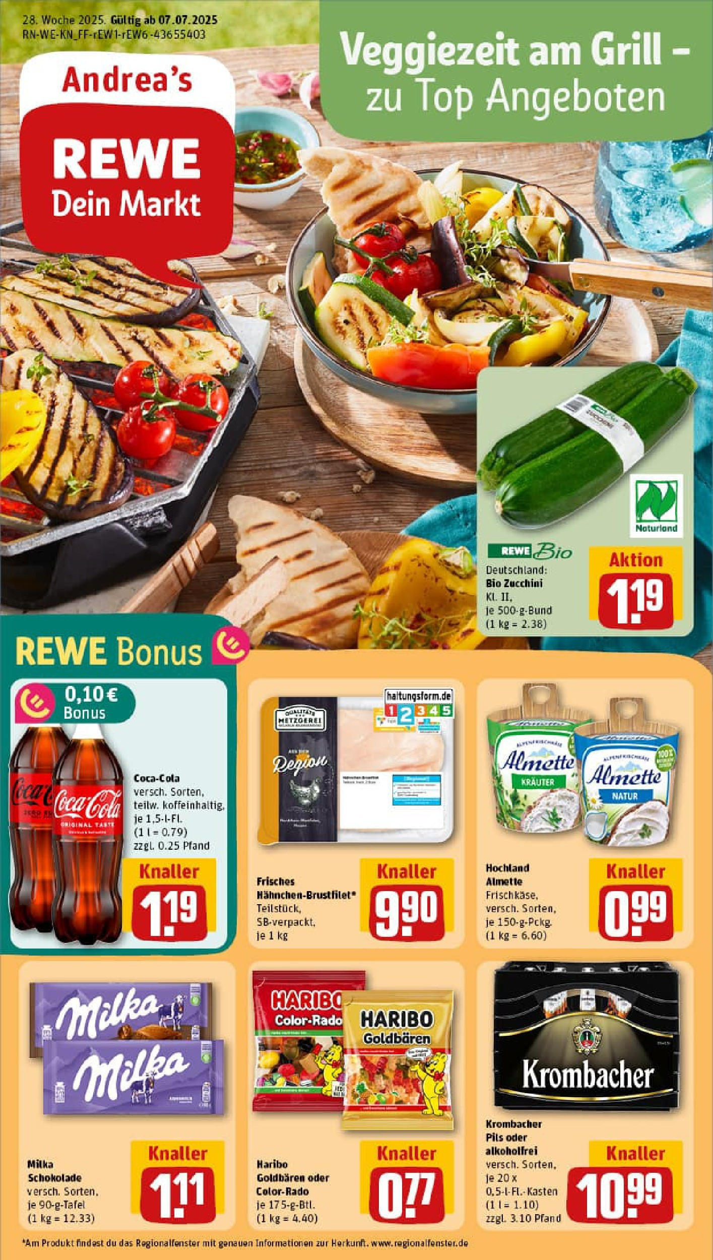 REWE Prospekt ab 06.07.2025 zum Blättern » Angebote | Seite: 1 | Produkte: Top, Almette, Coca cola, Zucchini