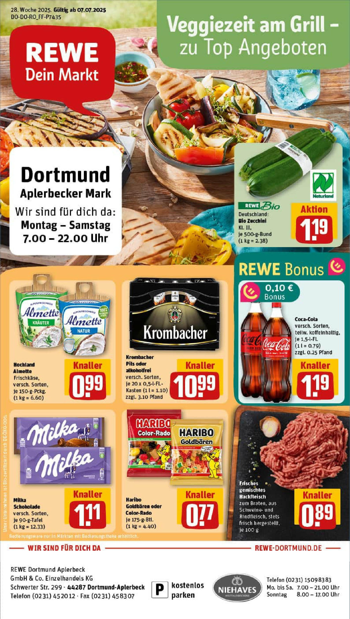 REWE Prospekt ab 06.07.2025 zum Blättern » Angebote | Seite: 1 | Produkte: Haribo, Theke, Milka, Hackfleisch