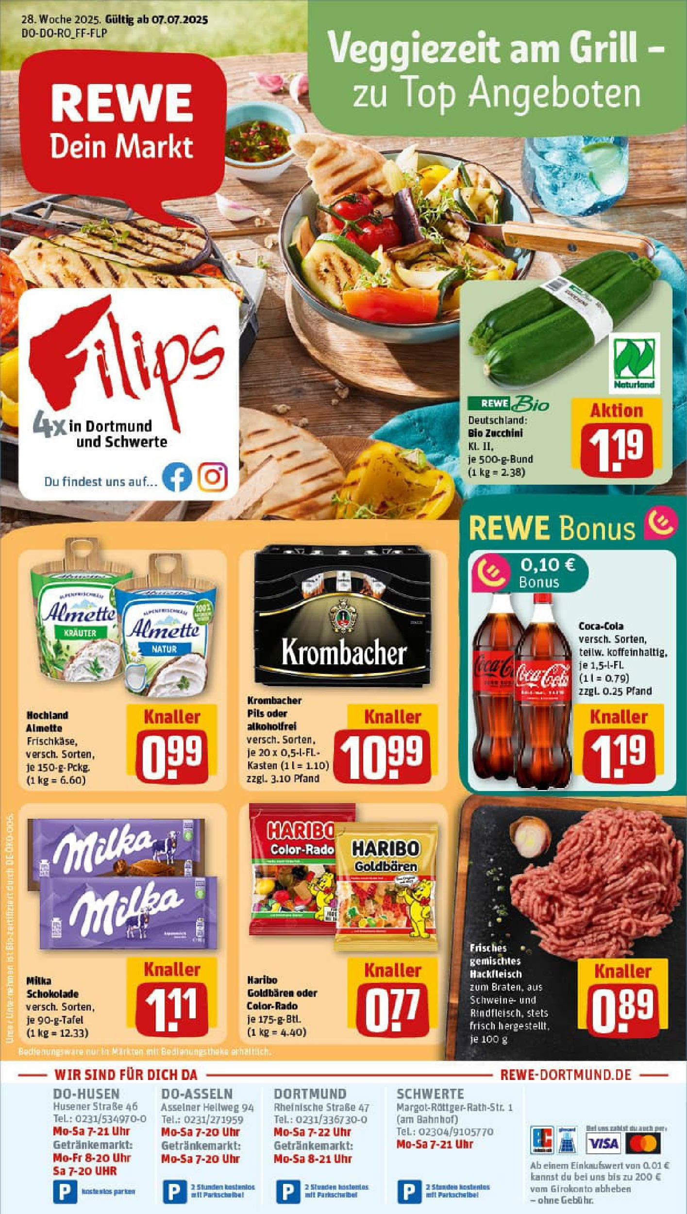 REWE Prospekt ab 06.07.2025 zum Blättern » Angebote | Seite: 1 | Produkte: Top, Haribo, Pils, Uhr