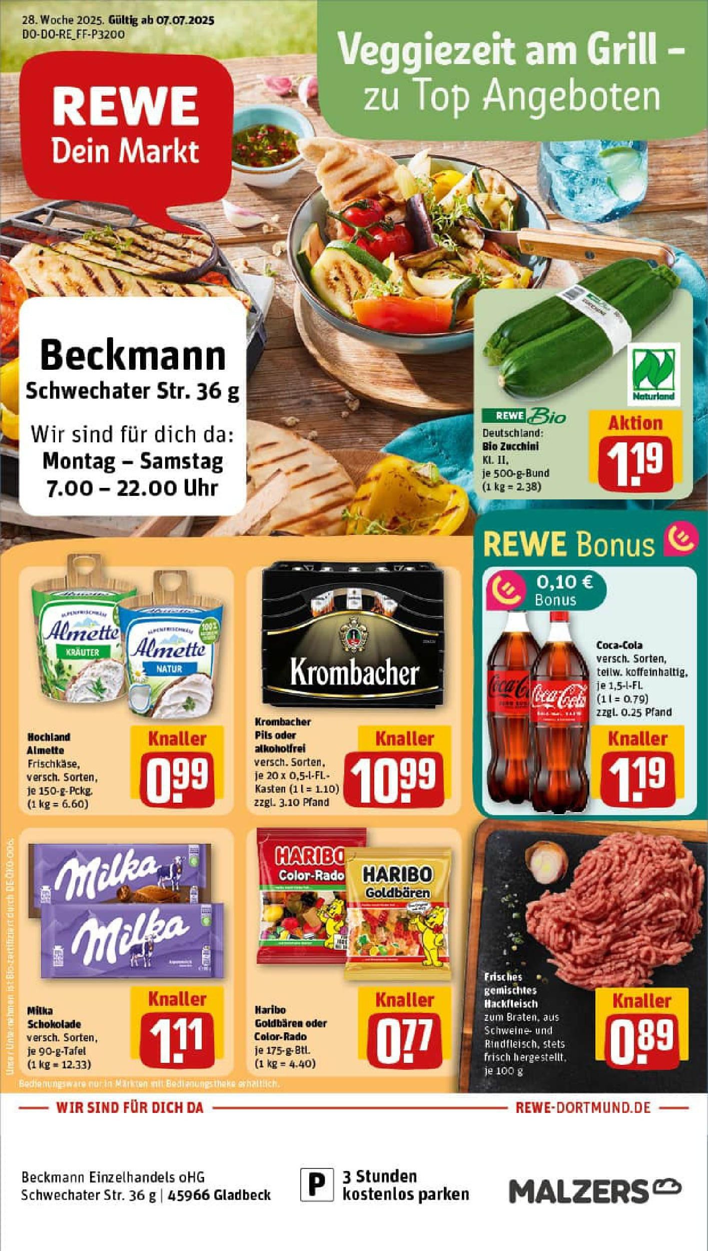 REWE Prospekt ab 06.07.2025 zum Blättern » Angebote | Seite: 1 | Produkte: Top, Schokolade, Krombacher, Hackfleisch
