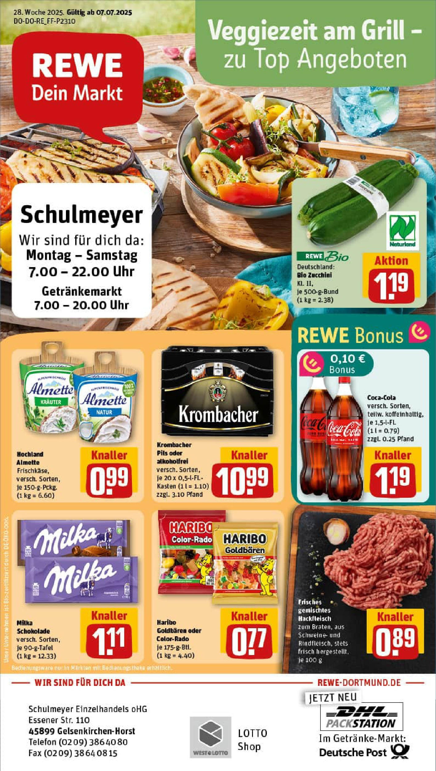 REWE Prospekt ab 06.07.2025 zum Blättern » Angebote | Seite: 1 | Produkte: Almette, Schokolade, Pils, Hackfleisch