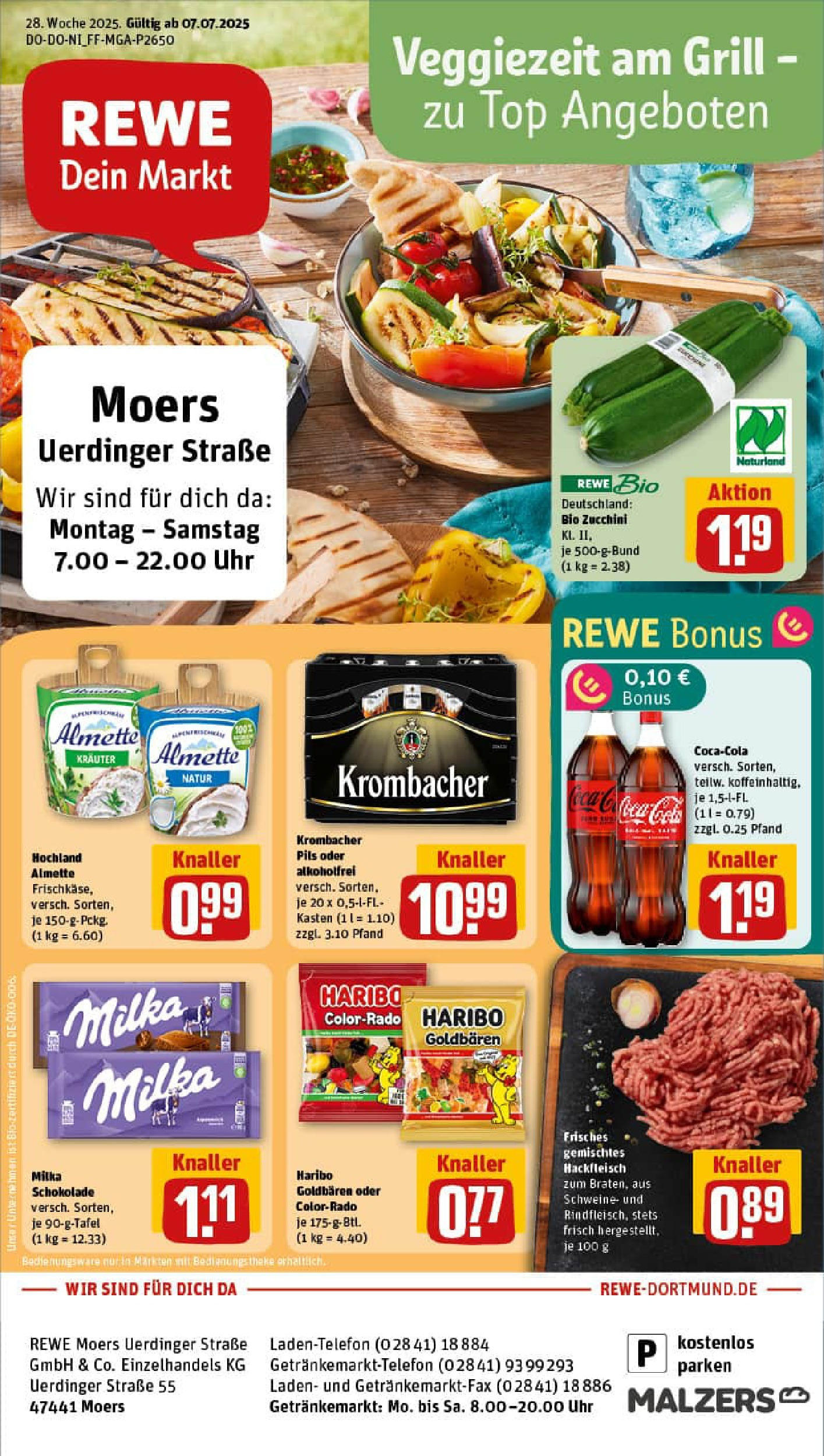 REWE Prospekt ab 06.07.2025 zum Blättern » Angebote | Seite: 1 | Produkte: Grill, Almette, Krombacher, Hackfleisch