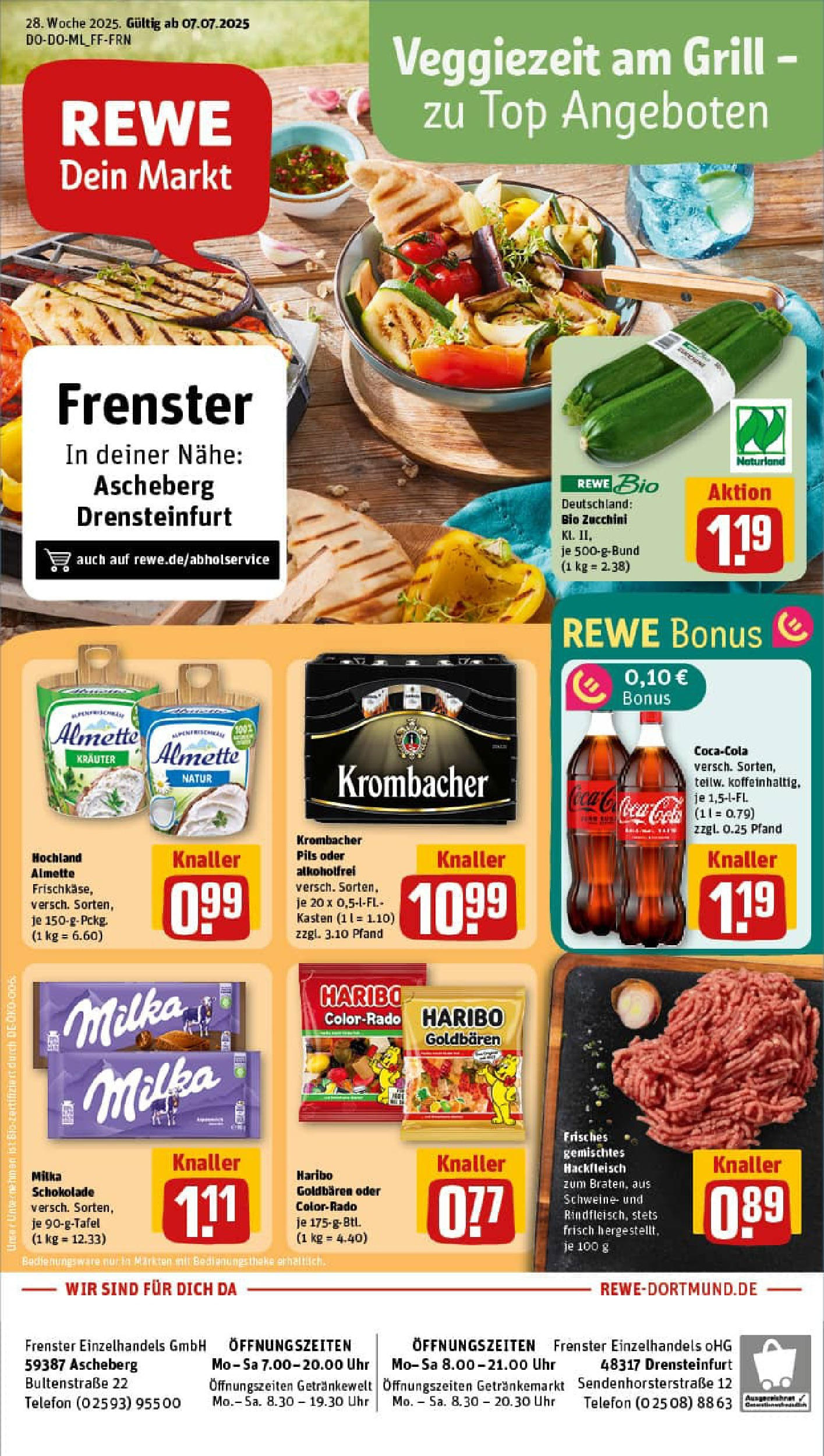 REWE Prospekt ab 06.07.2025 zum Blättern » Angebote | Seite: 1 | Produkte: Top, Krombacher, Uhr, Hackfleisch