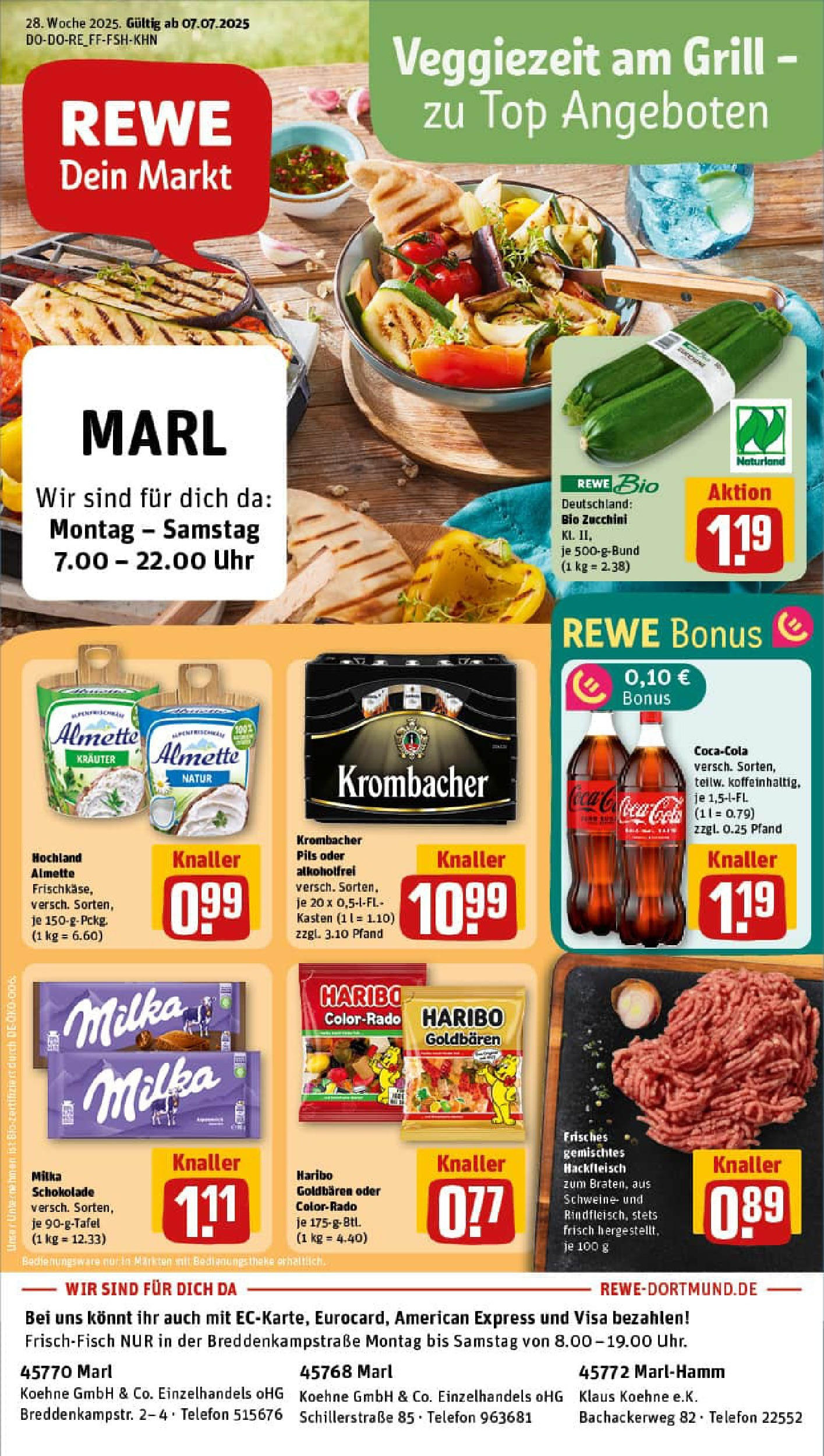 REWE Prospekt ab 06.07.2025 zum Blättern » Angebote | Seite: 1 | Produkte: Haribo, Theke, Pils, Krombacher