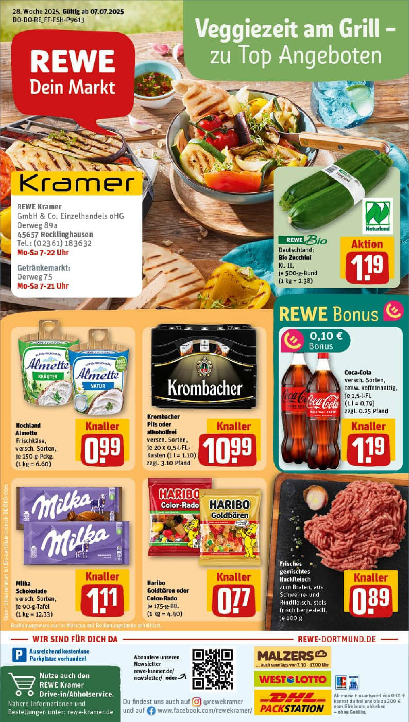 REWE Prospekt ab 06.07.2025 zum Blättern » Angebote | Seite: 1 | Produkte: Haribo, Cola, Pils, Uhr