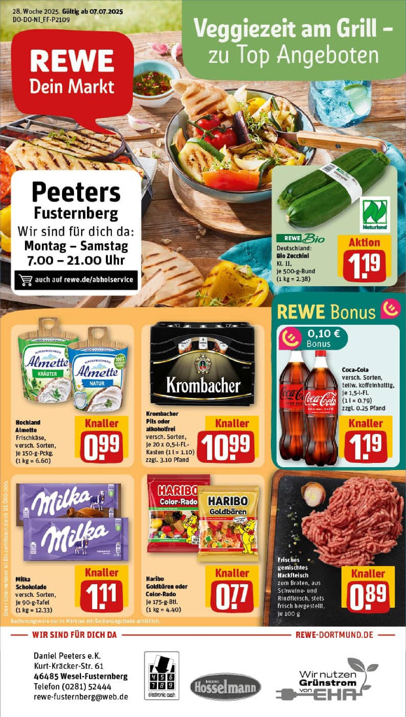 REWE Prospekt ab 06.07.2025 zum Blättern » Angebote | Seite: 1 | Produkte: Schokolade, Milka schokolade, Telefon, Hackfleisch