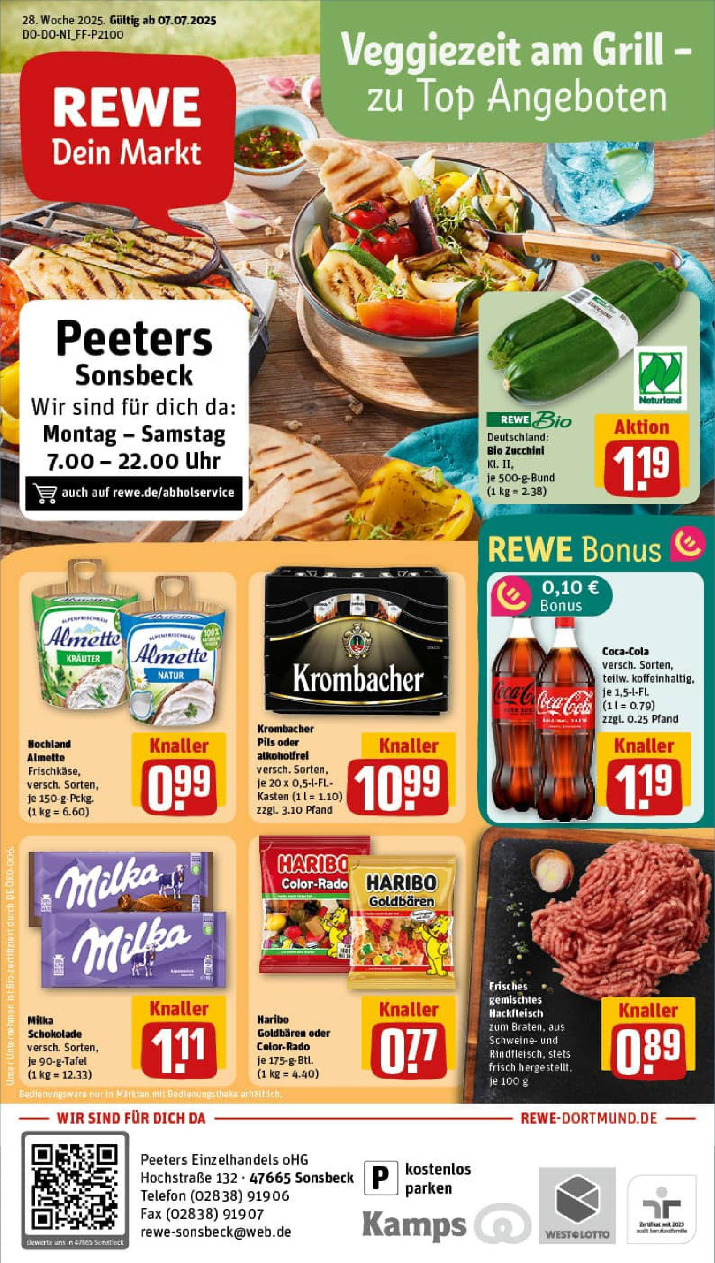 REWE Prospekt ab 06.07.2025 zum Blättern » Angebote | Seite: 1 | Produkte: Cola, Pils, Krombacher, Telefon