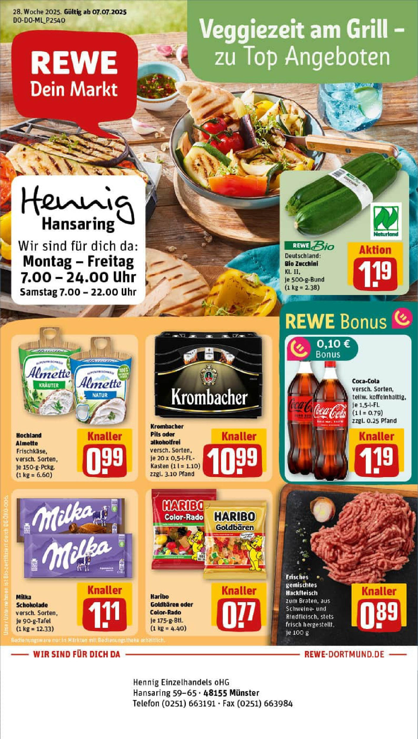 REWE Prospekt ab 06.07.2025 zum Blättern » Angebote | Seite: 1 | Produkte: Almette, Pils, Milka, Telefon