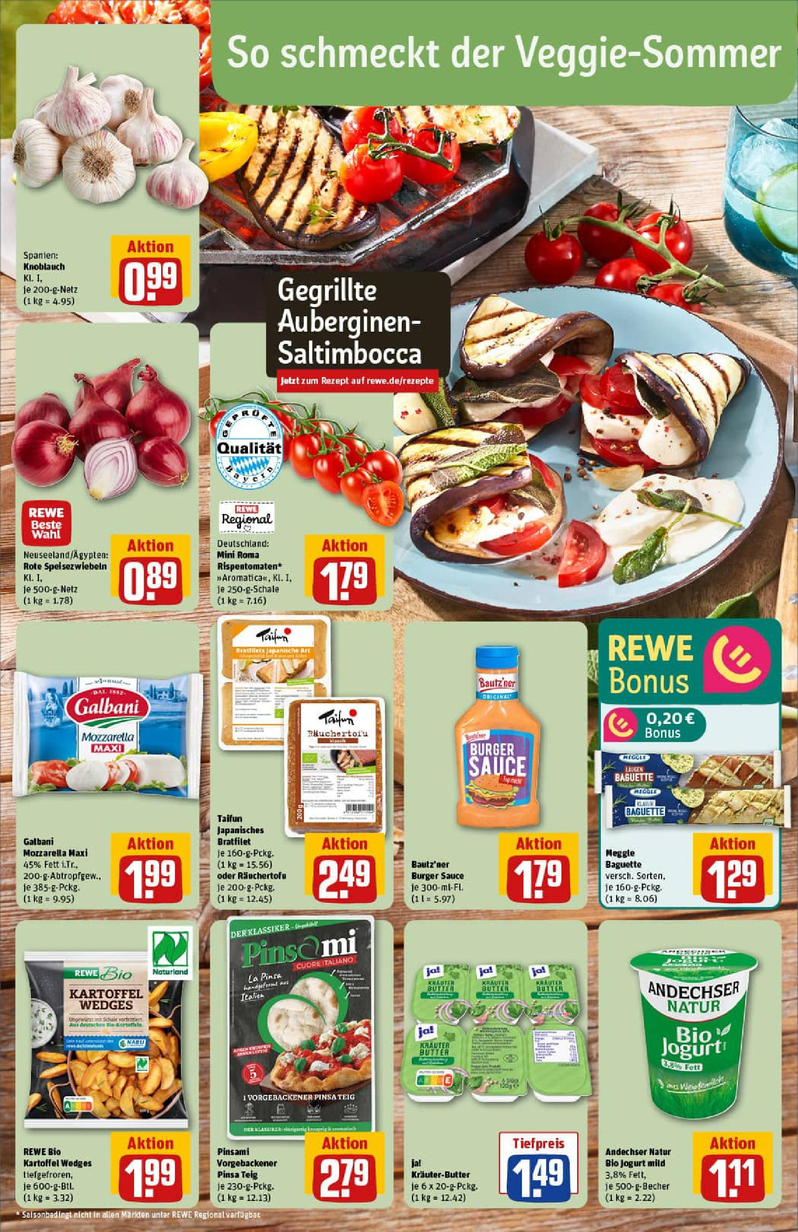 REWE Prospekt ab 06.07.2025 zum Blättern » Angebote | Seite: 4 | Produkte: Mozzarella, Burger, Baguette, Knoblauch