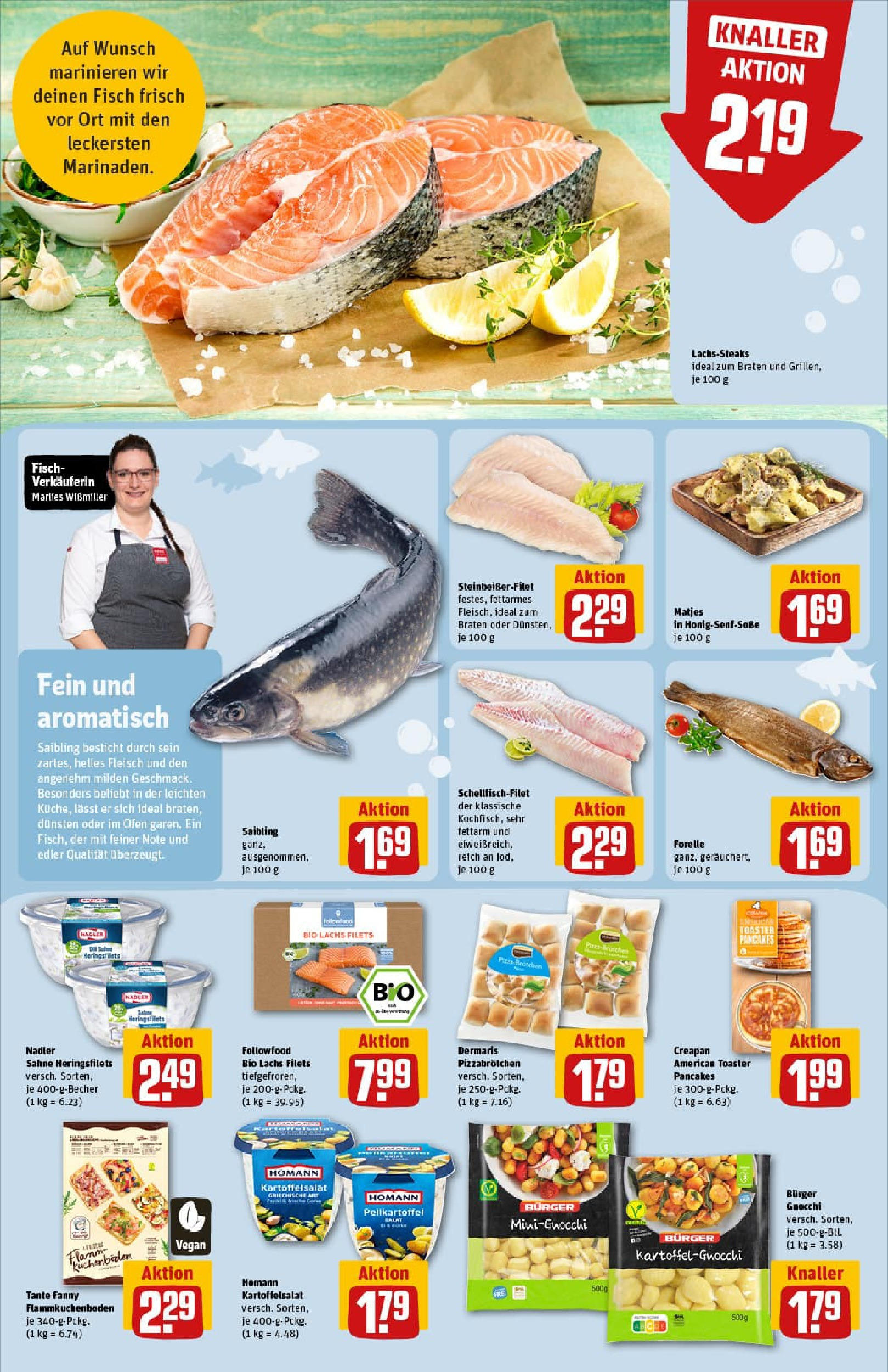 REWE Prospekt ab 06.07.2025 zum Blättern » Angebote | Seite: 14 | Produkte: Burger, Fisch, Pizza, Sahne