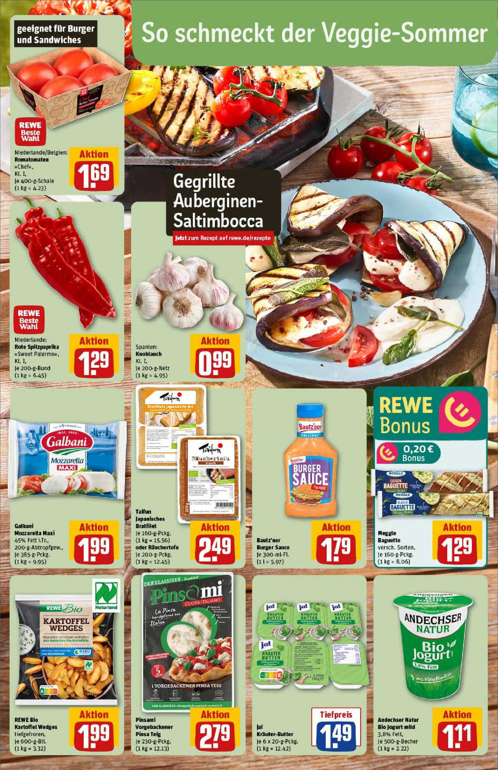 REWE Prospekt ab 06.07.2025 zum Blättern » Angebote | Seite: 4 | Produkte: Burger, Baguette, Kräuterbutter, Knoblauch