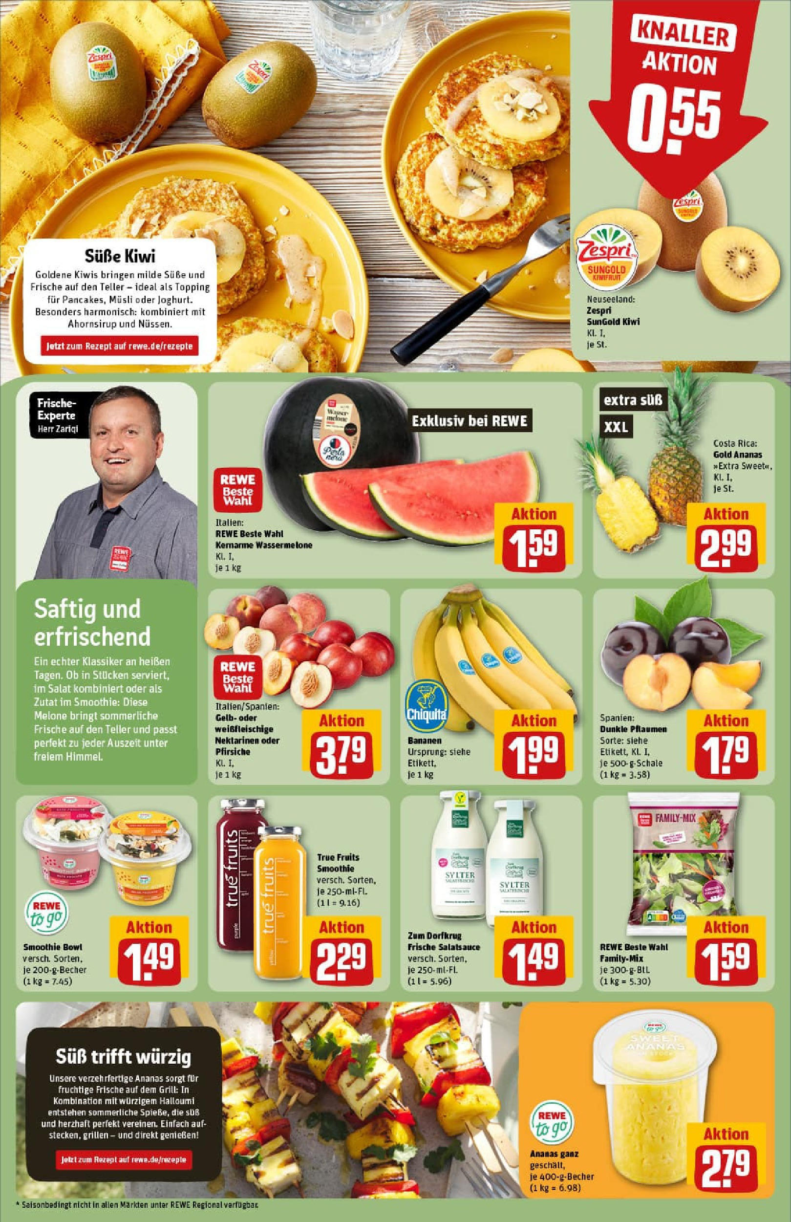 REWE Prospekt ab 06.07.2025 zum Blättern » Angebote | Seite: 6 | Produkte: Musli, Ananas, Melone, Salat