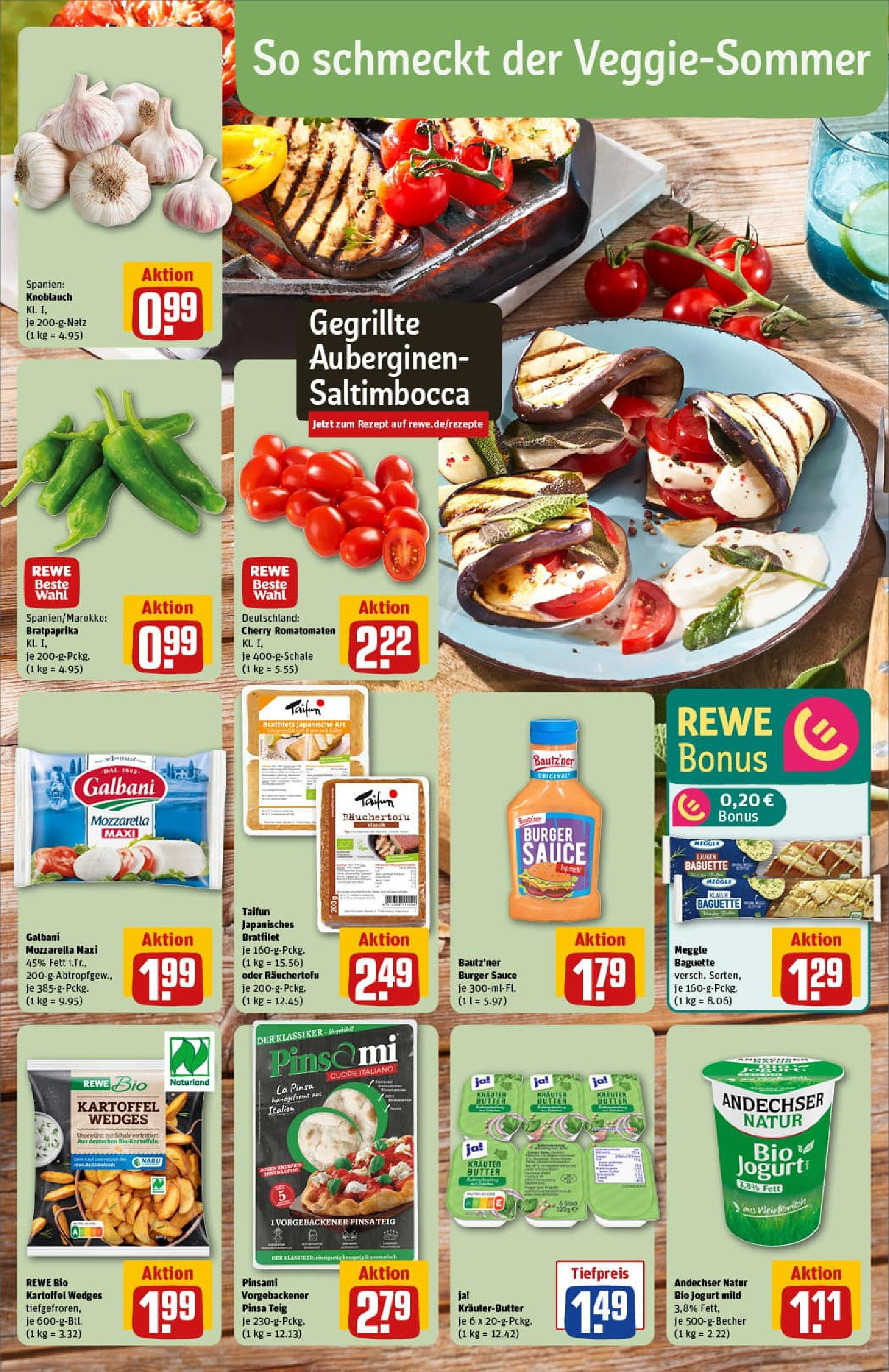 REWE Prospekt ab 06.07.2025 zum Blättern » Angebote | Seite: 4 | Produkte: Mozzarella, Burger, Baguette, Kräuterbutter