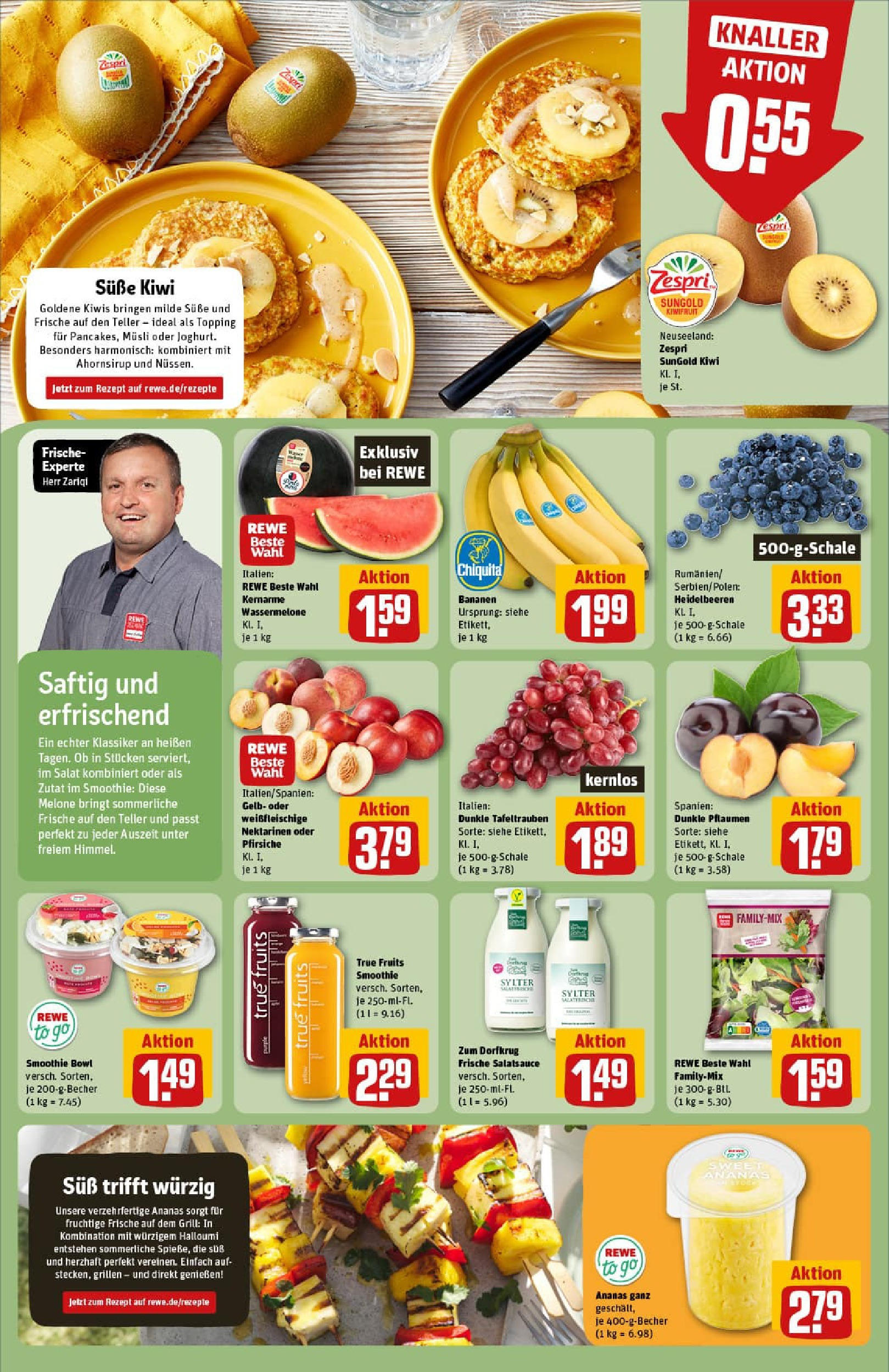 REWE Prospekt ab 06.07.2025 zum Blättern » Angebote | Seite: 6 | Produkte: Musli, Wassermelone, Kiwi, Salat