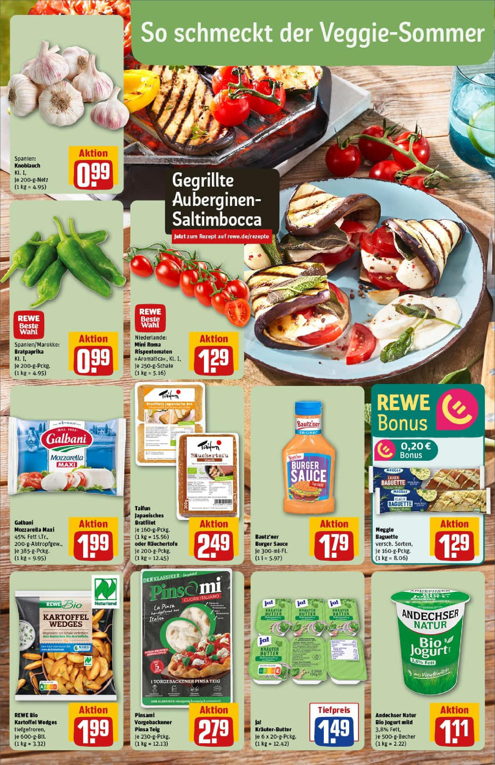REWE Prospekt ab 06.07.2025 zum Blättern » Angebote | Seite: 4 | Produkte: Mozzarella, Baguette, Kräuterbutter, Knoblauch
