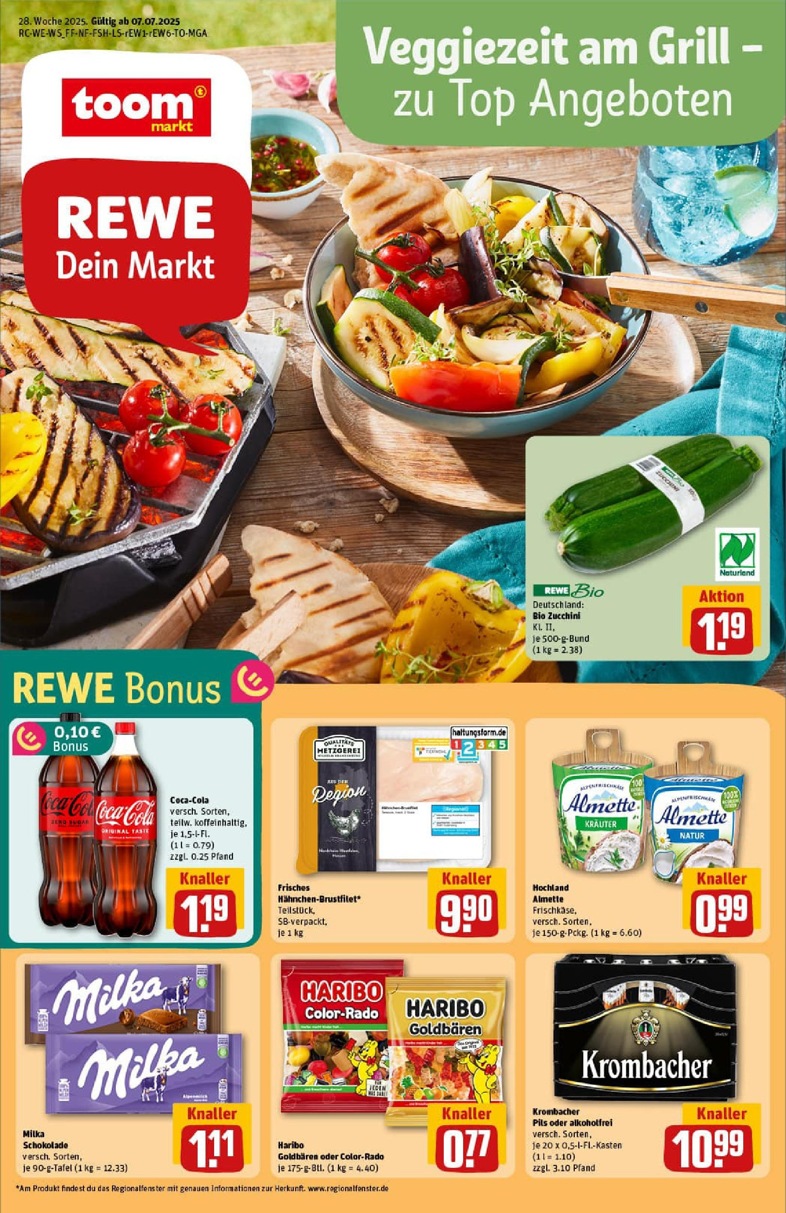 REWE Prospekt ab 06.07.2025 zum Blättern » Angebote | Seite: 1 | Produkte: Top, Almette, Milka schokolade, Pils