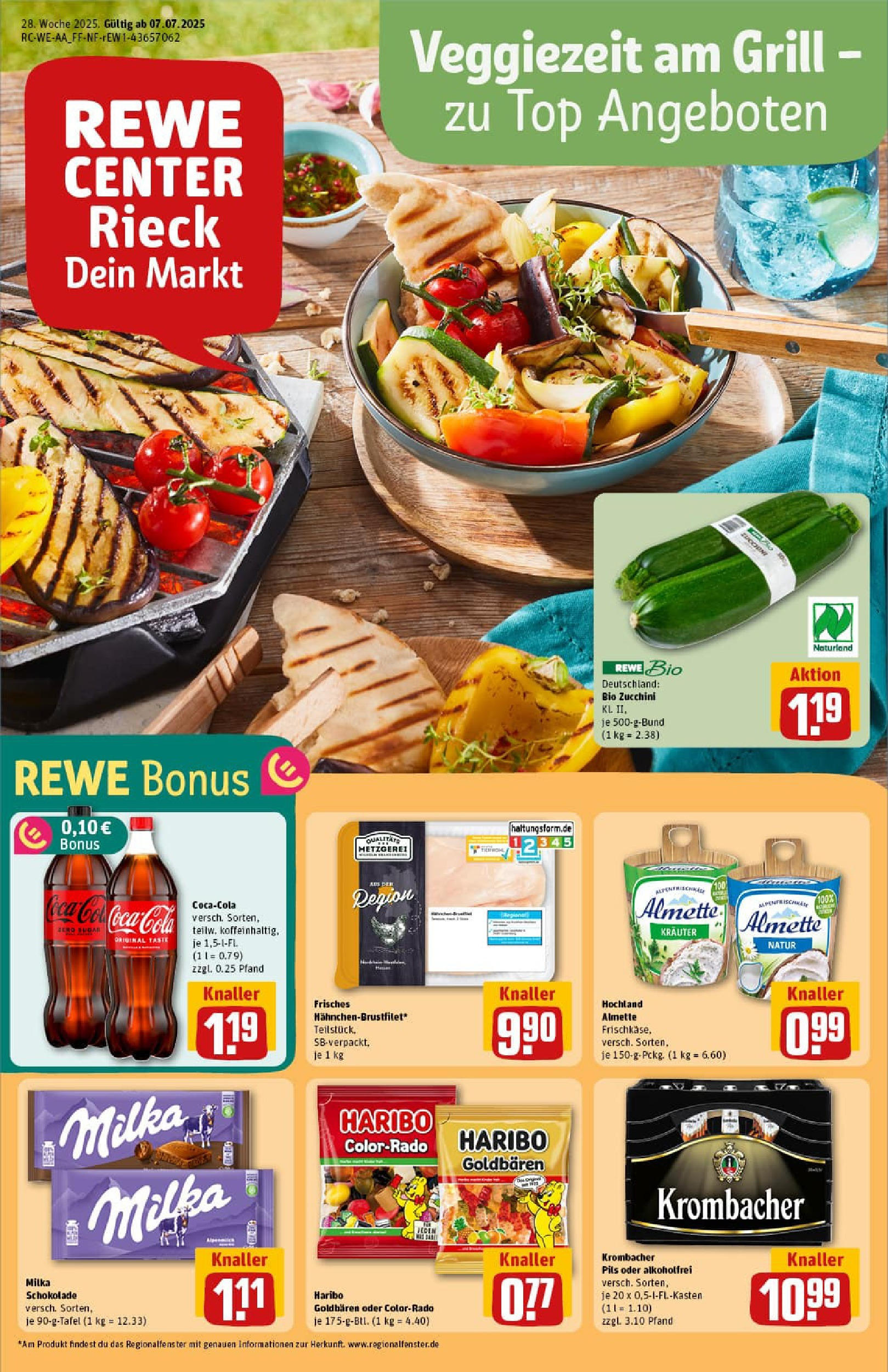 REWE Prospekt ab 06.07.2025 zum Blättern » Angebote | Seite: 1 | Produkte: Top, Grill, Schokolade, Krombacher
