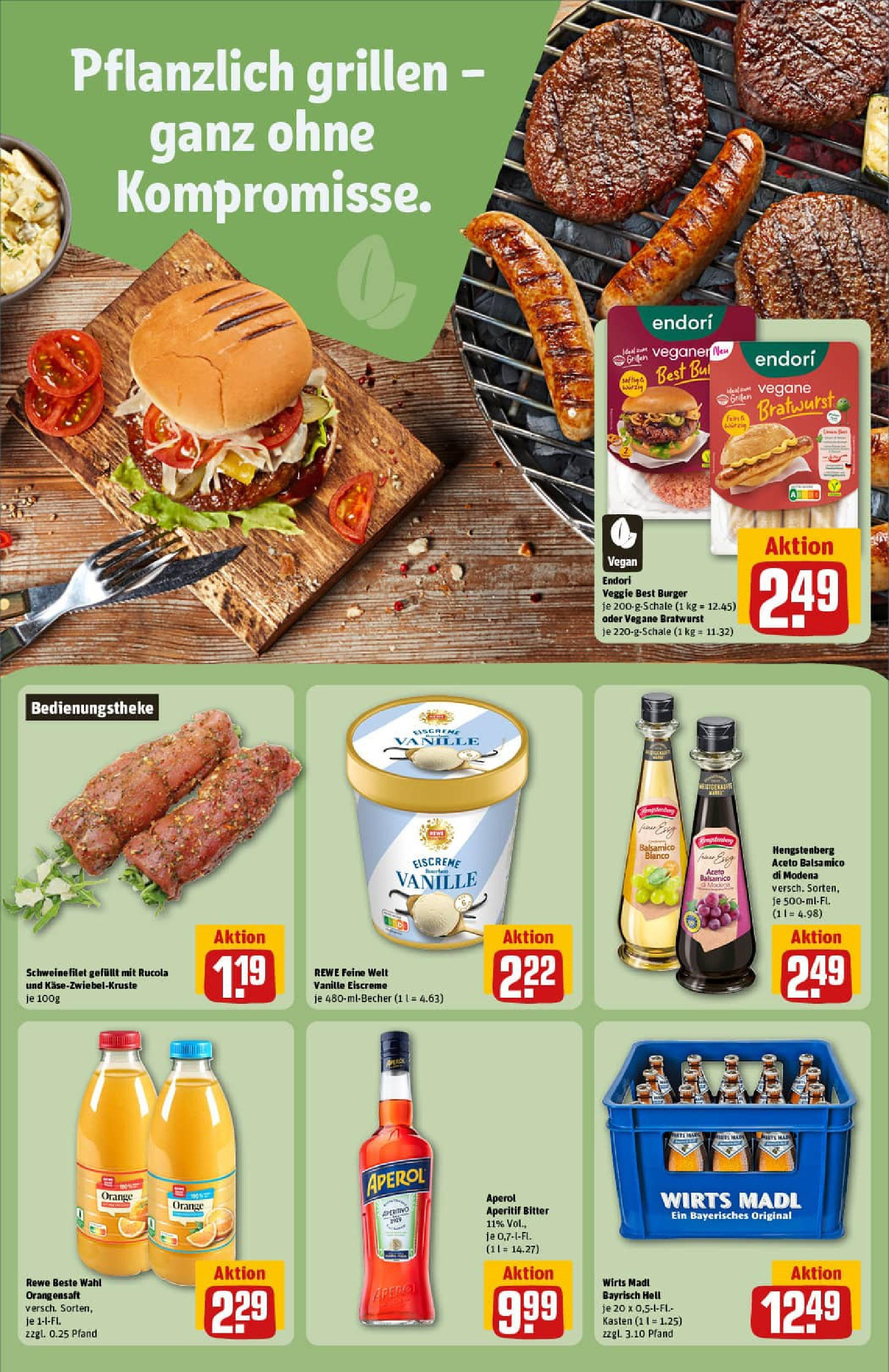REWE Prospekt ab 06.07.2025 zum Blättern » Angebote | Seite: 35 | Produkte: Balsamico, Bratwurst, Burger, Orangensaft