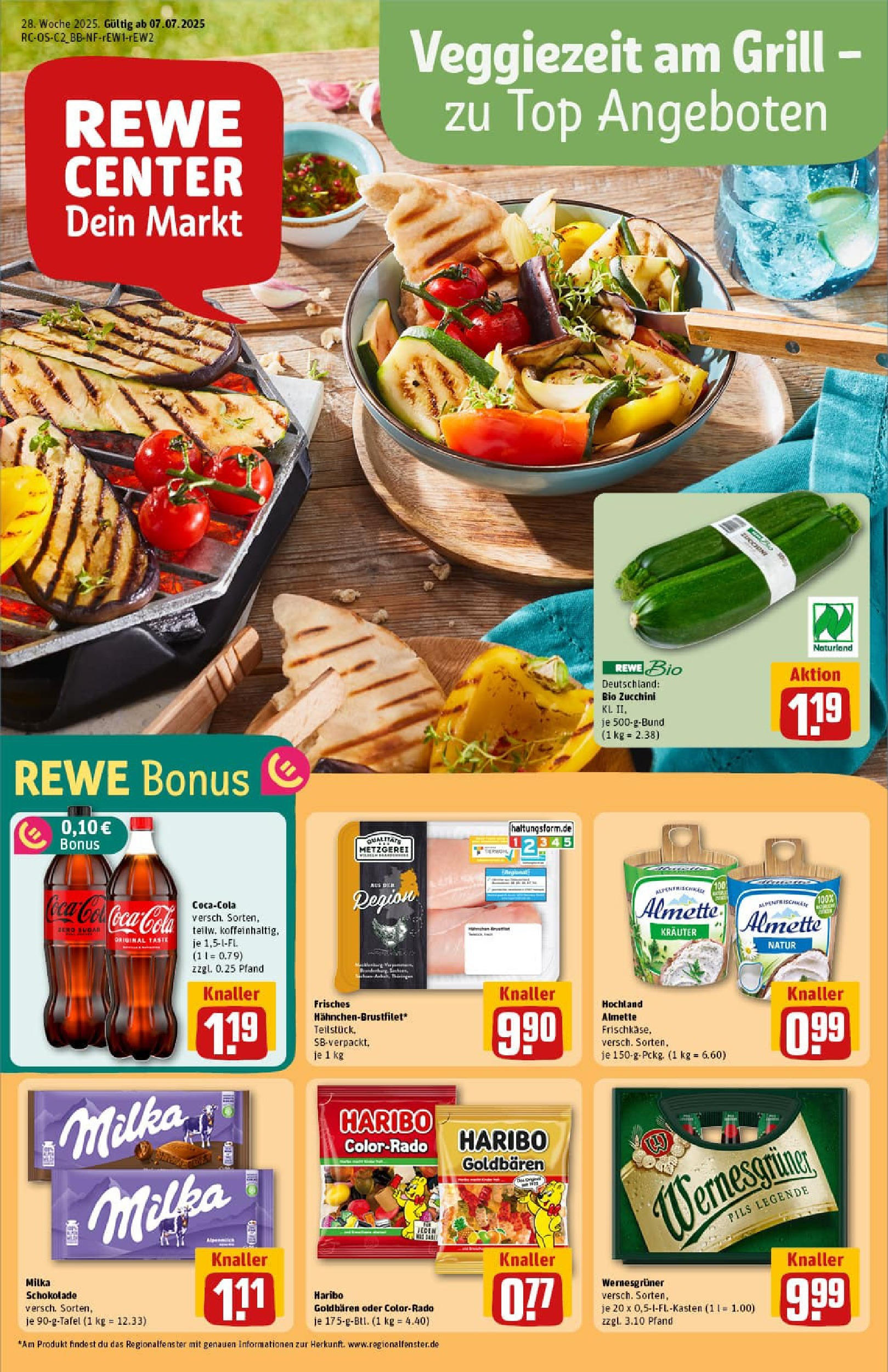 REWE Prospekt ab 06.07.2025 zum Blättern » Angebote | Seite: 1 | Produkte: Grill, Almette, Coca cola, Cola