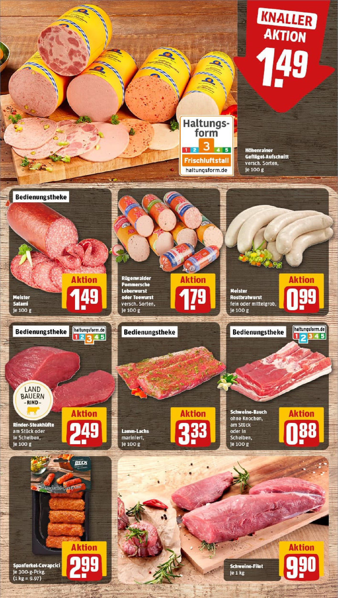 REWE Prospekt ab 06.07.2025 zum Blättern » Angebote | Seite: 8 | Produkte: Schweinebauch, Schweinefilet, Salami, Steak