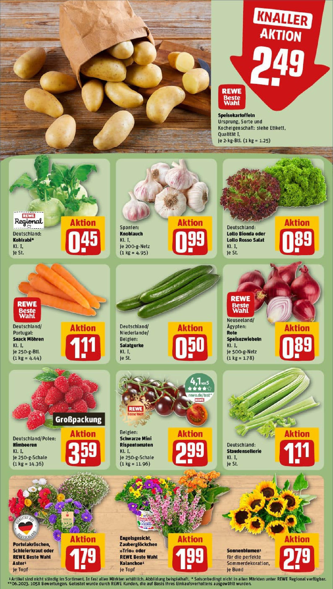 REWE Prospekt ab 06.07.2025 zum Blättern » Angebote | Seite: 7 | Produkte: Himbeeren, Mohren, Knoblauch, Salat