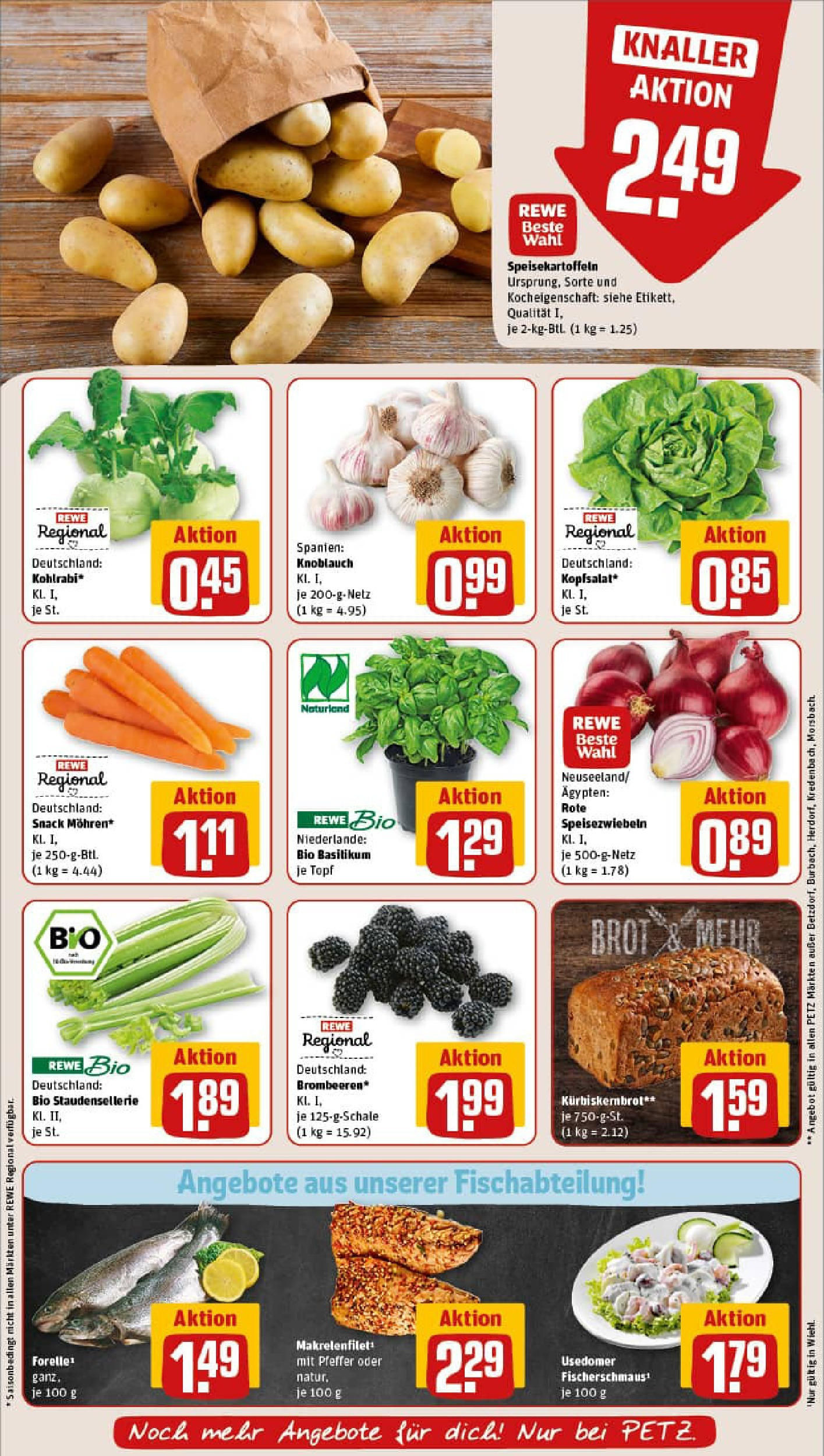 REWE Prospekt ab 06.07.2025 zum Blättern » Angebote | Seite: 7 | Produkte: Kohlrabi, Pfeffer, Knoblauch, Brot
