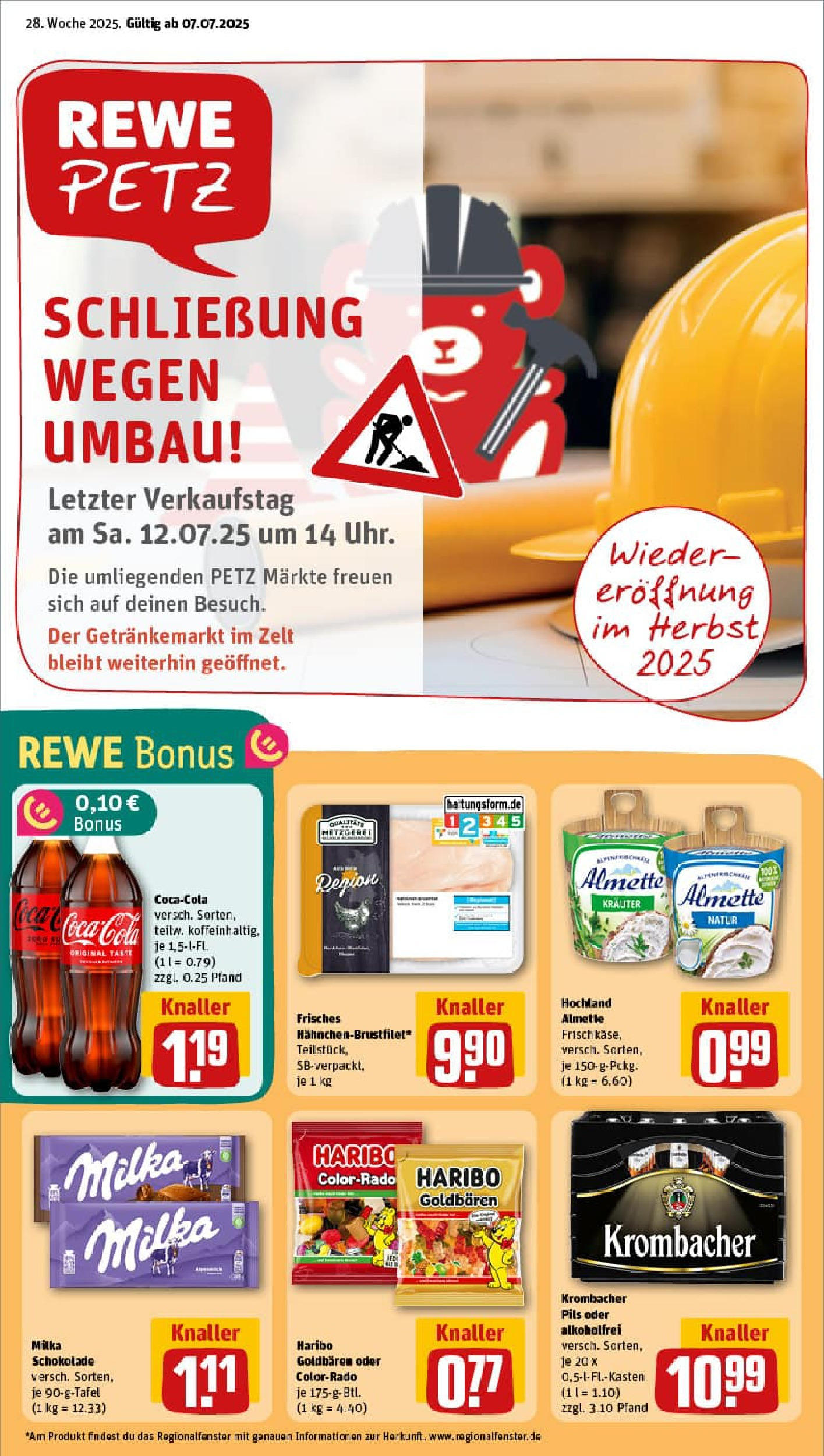 REWE Prospekt ab 06.07.2025 zum Blättern » Angebote | Seite: 1 | Produkte: Almette, Schokolade, Milka schokolade, Pils