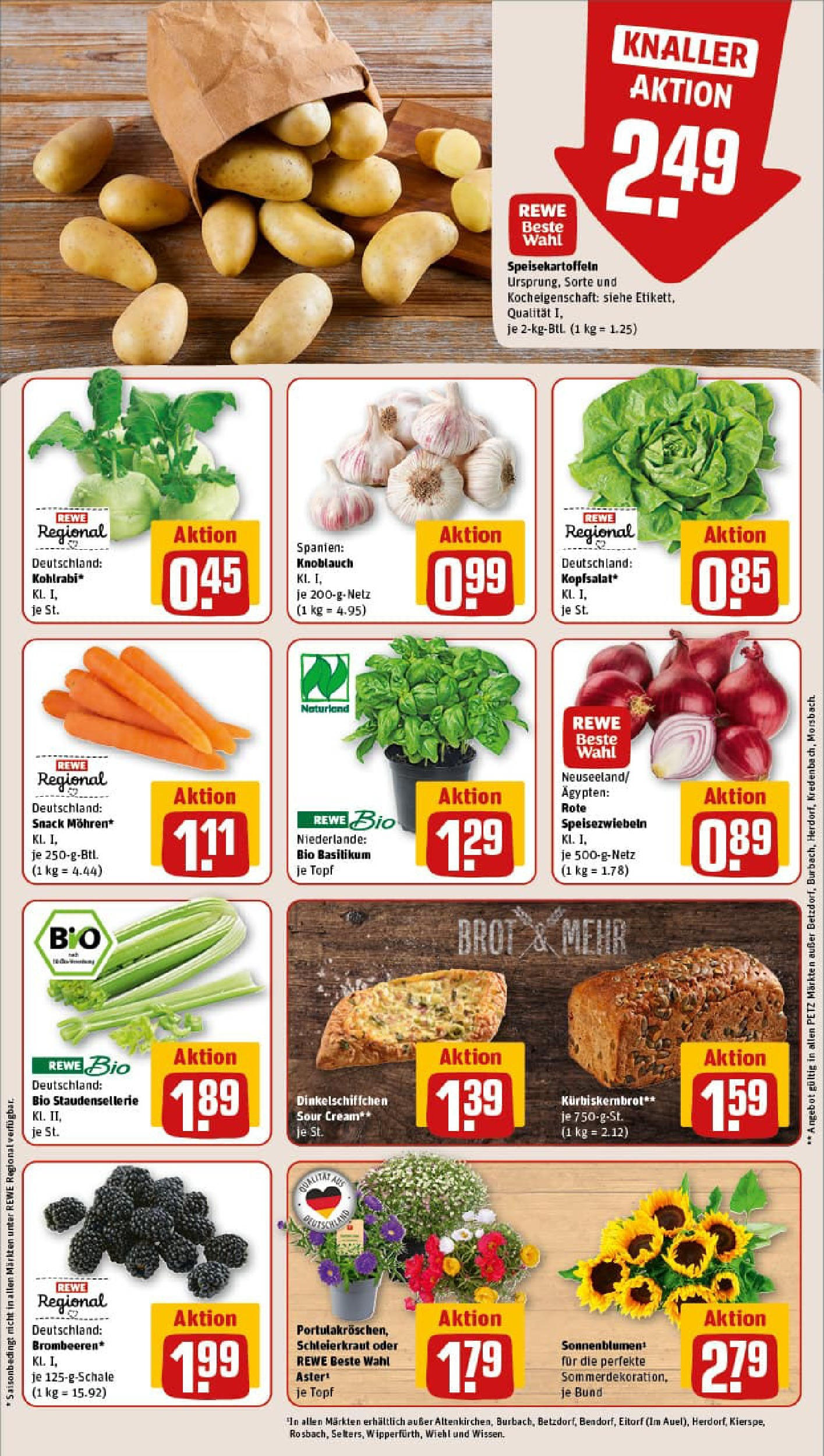 REWE Prospekt ab 06.07.2025 zum Blättern » Angebote | Seite: 7 | Produkte: Kohlrabi, Mohren, Knoblauch, Brot