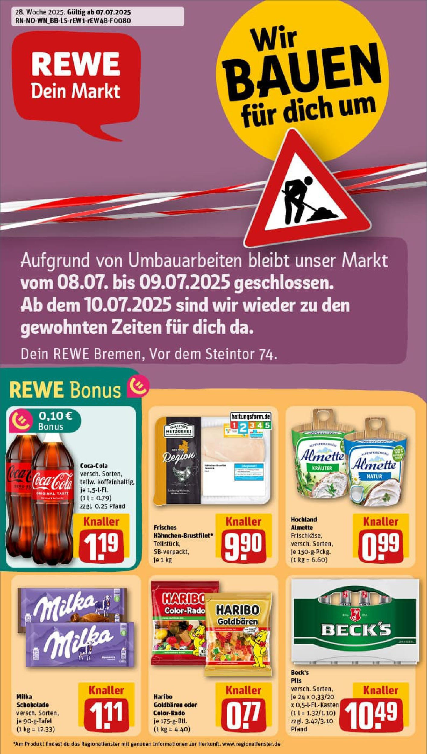 REWE Prospekt ab 06.07.2025 zum Blättern » Angebote | Seite: 1 | Produkte: Almette, Haribo, Schokolade, Milka schokolade